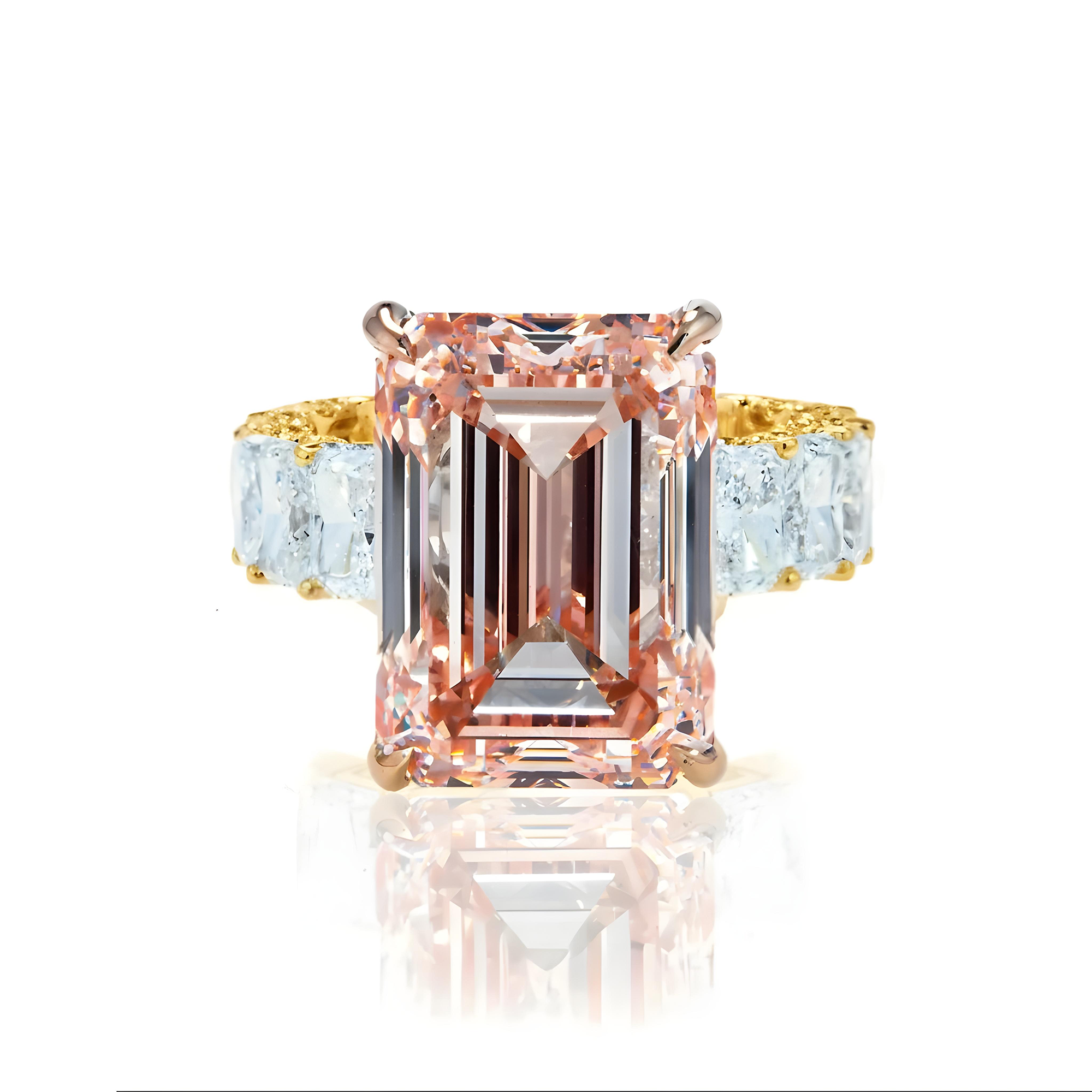 18K White Gold 15.62ct Fancy Intense Pink Emerald Cut Diamond Ring 21.74ctw