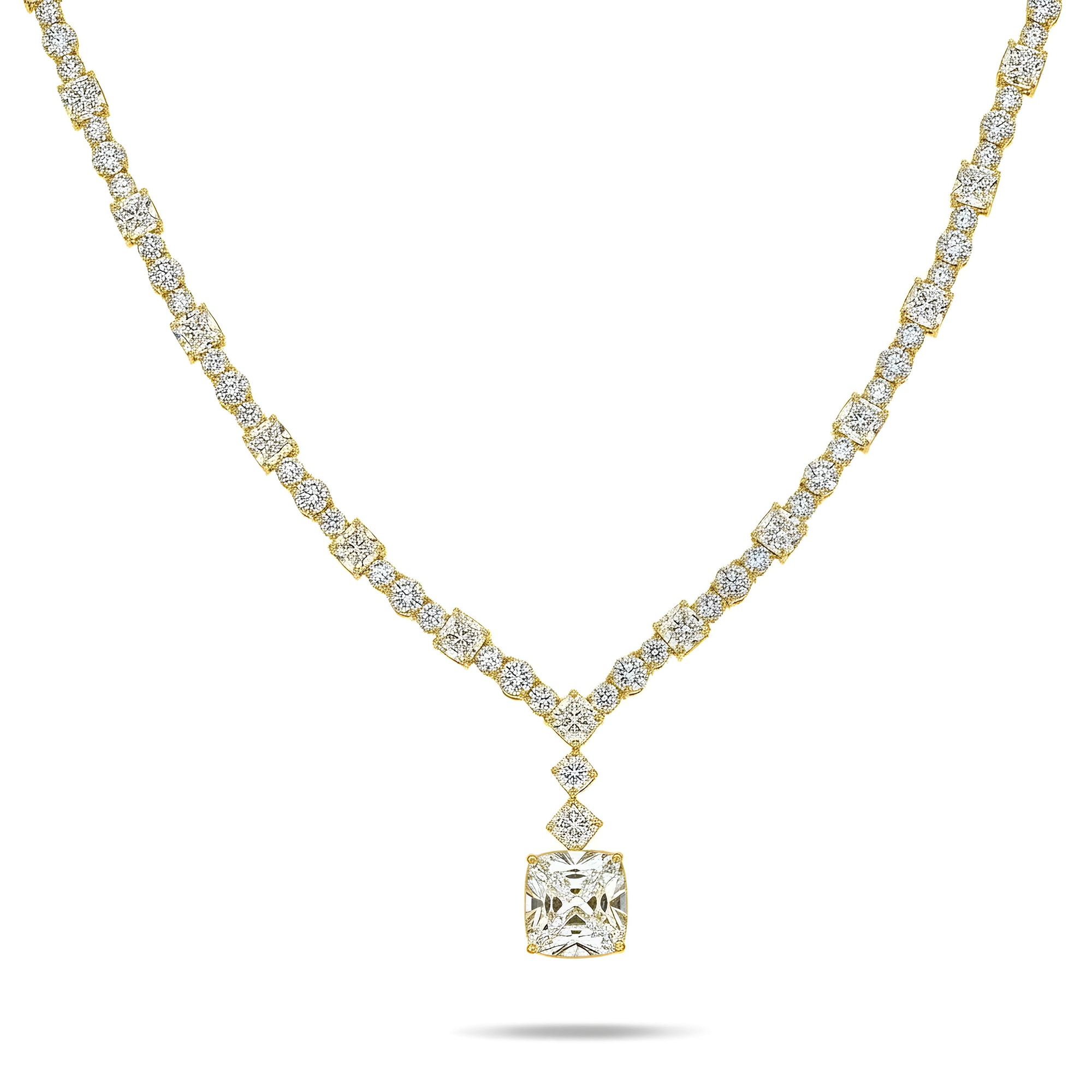 18K White Gold Cushion Cut Diamond Drop Necklace 36.29ct