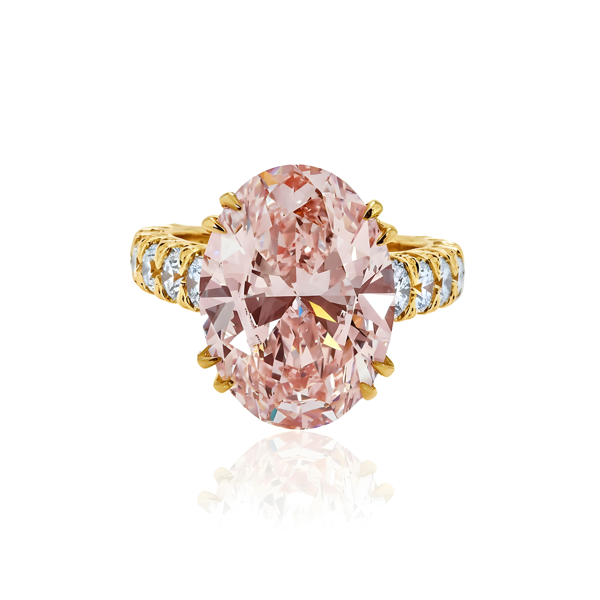 18K White Gold 10.30ct Oval Cut Fancy Vivid Pink Diamond Ring 12.40ctw