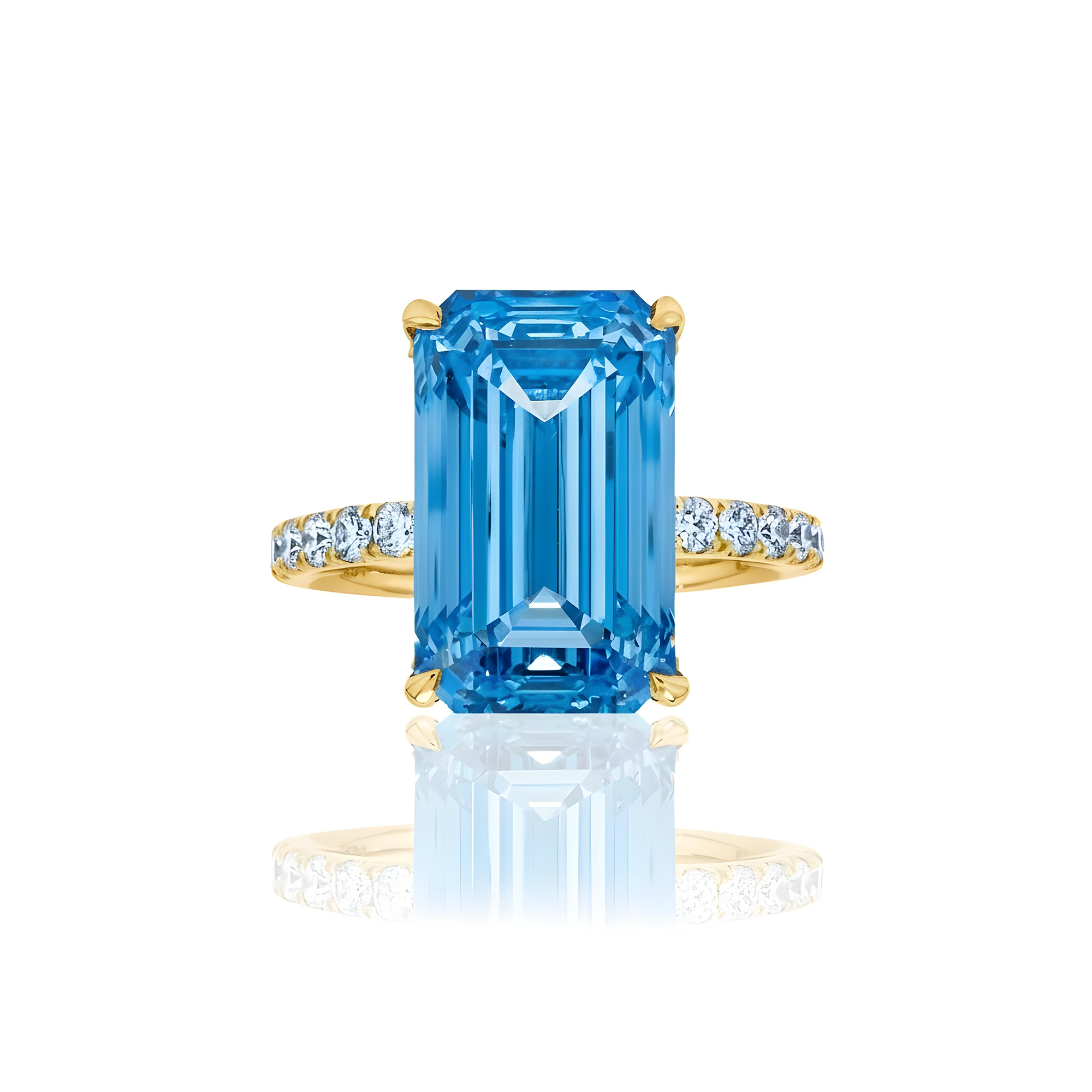 18K White Gold 10.01ct Emerald Cut Fancy Vivid Blue Diamond Ring 10.91ct