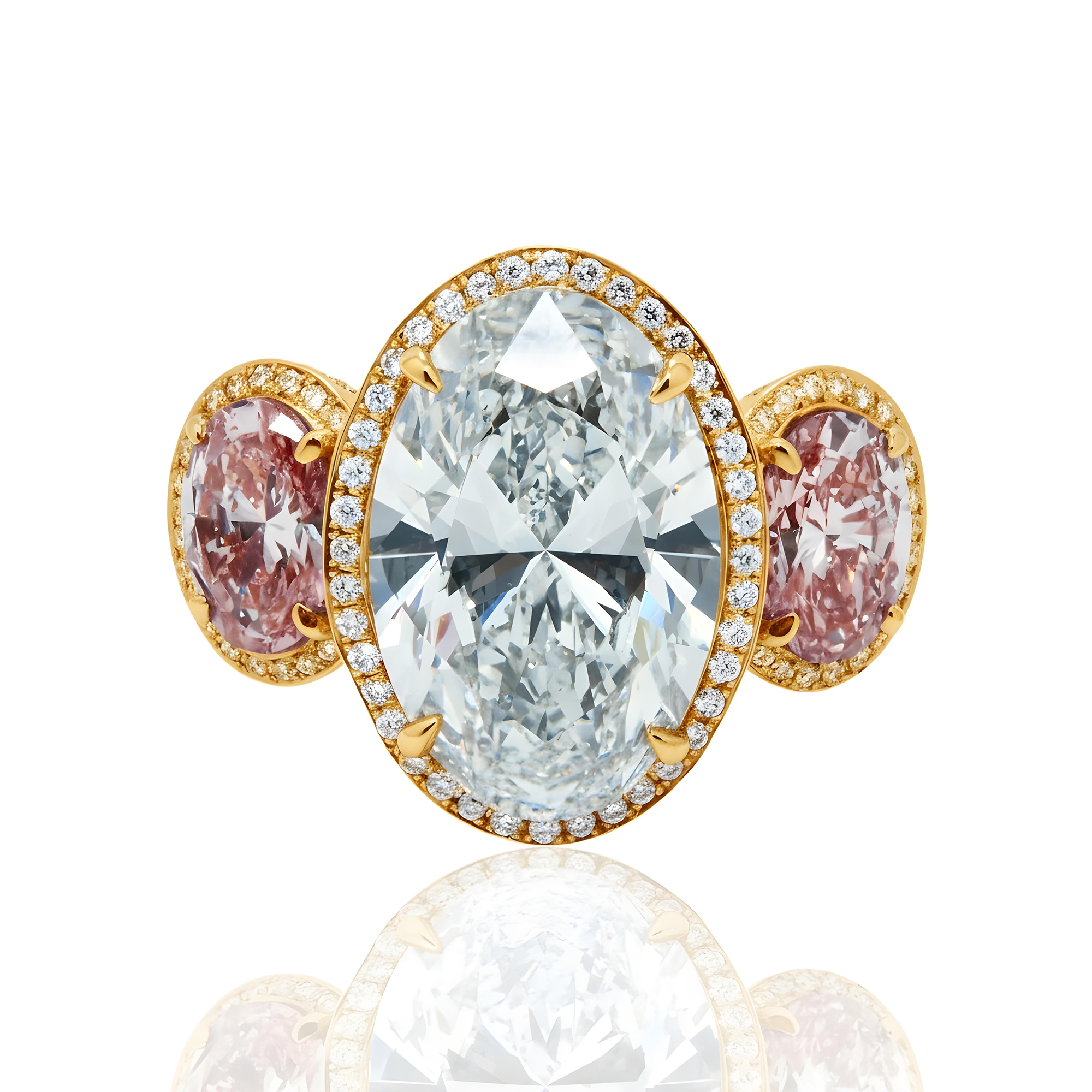 Platinum 10.61ct Oval Cut White & Fancy Pink Triple Diamond Ring 15.45ctw