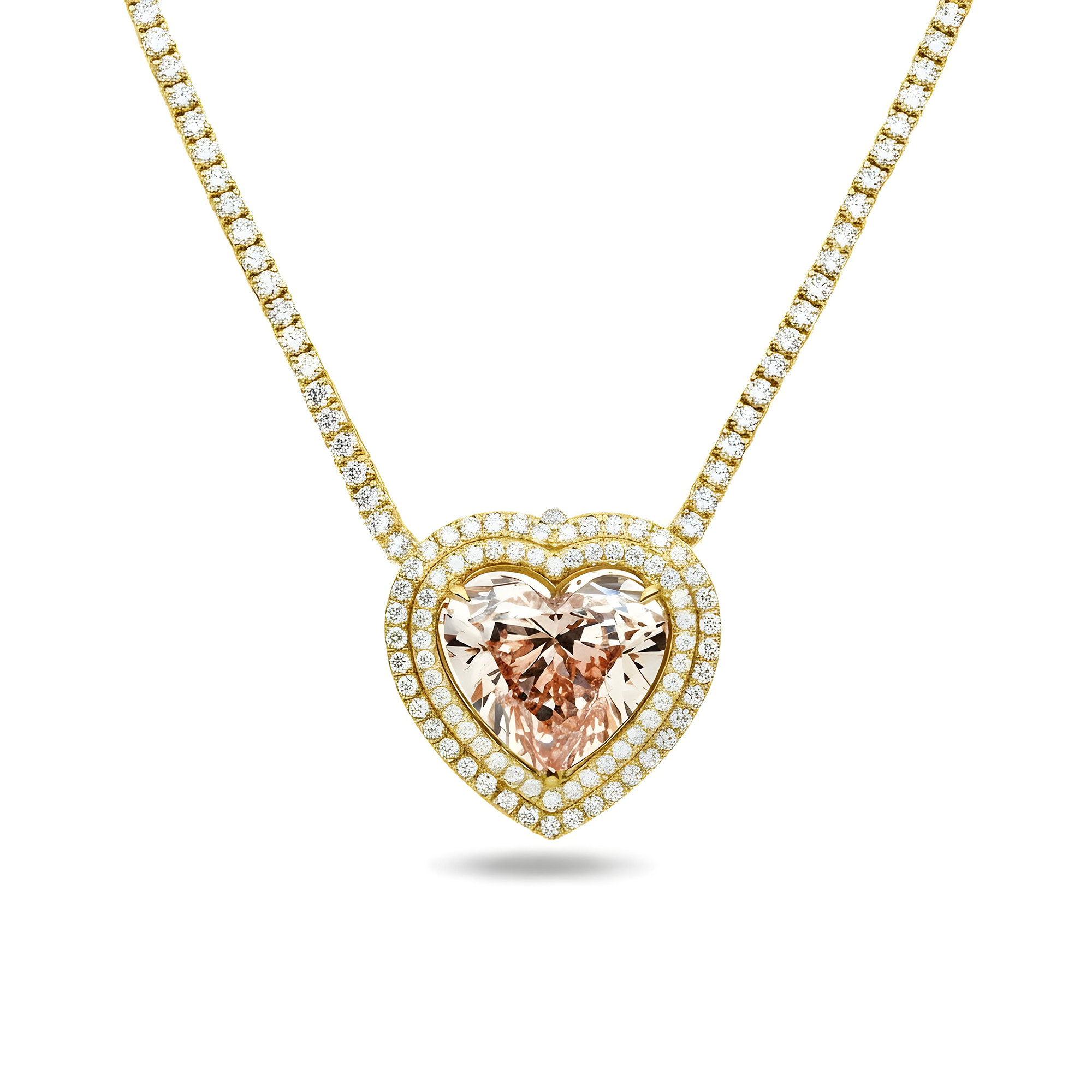 Platinum & 14K White Gold Heart Cut Fancy Pink Diamond Necklace 11.23ct
