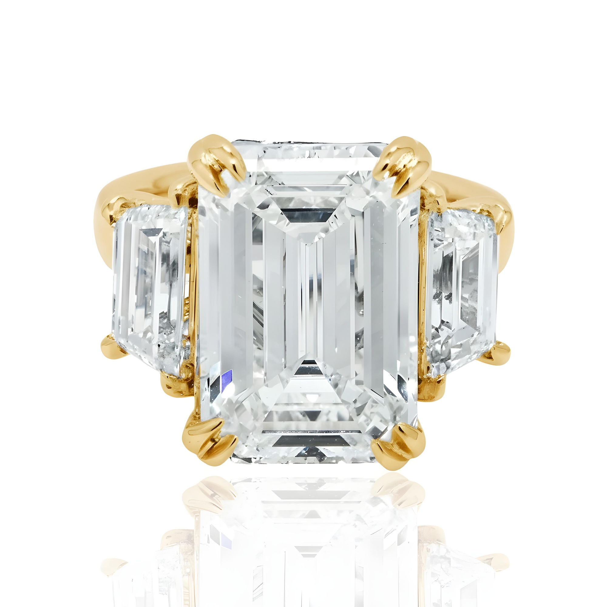 Platinum 10.53ct Emerald Cut Triple Diamond Engagement Ring 12.70ctw