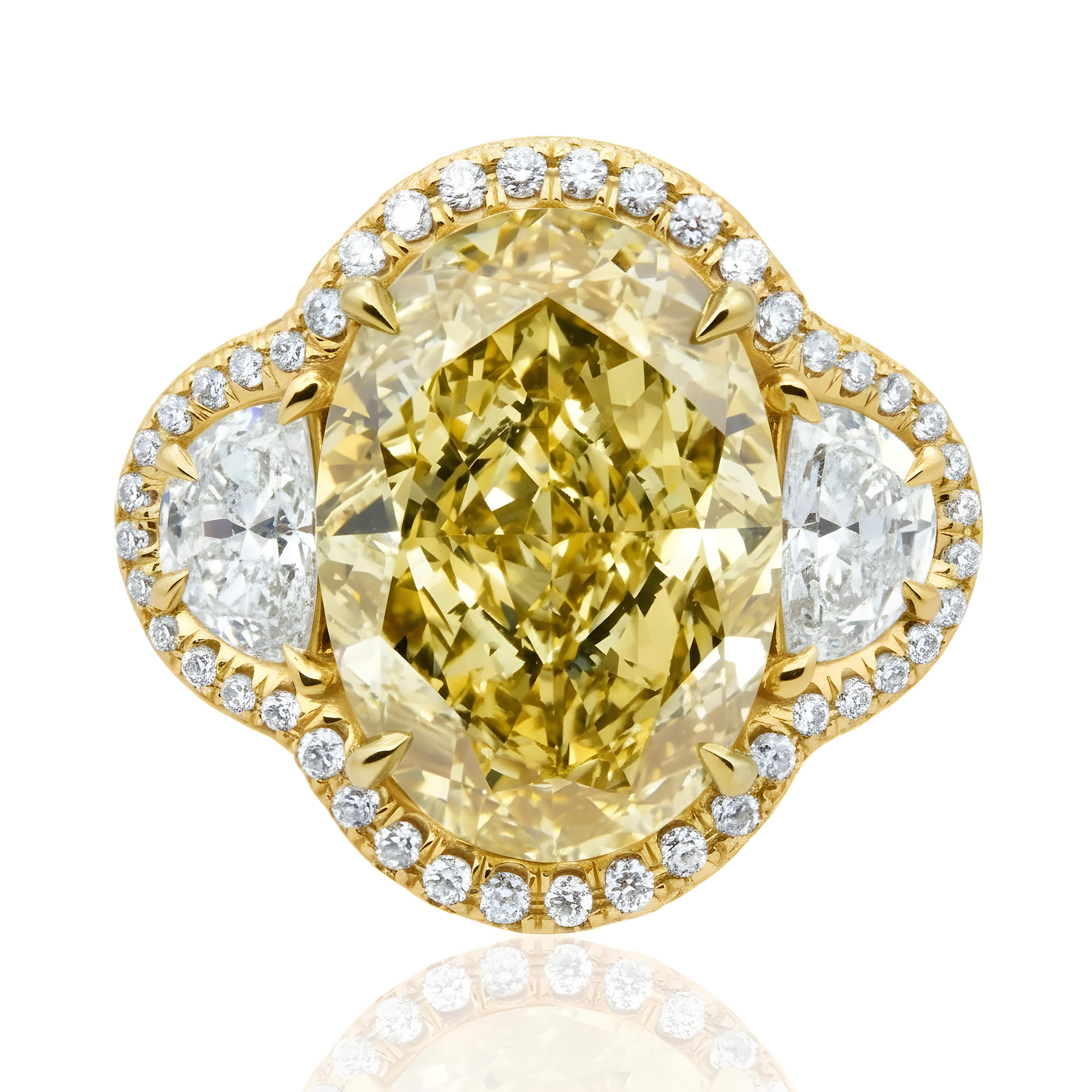 Platinum 11.25ct Oval Fancy Yellow Diamond Ring 12.85ctw