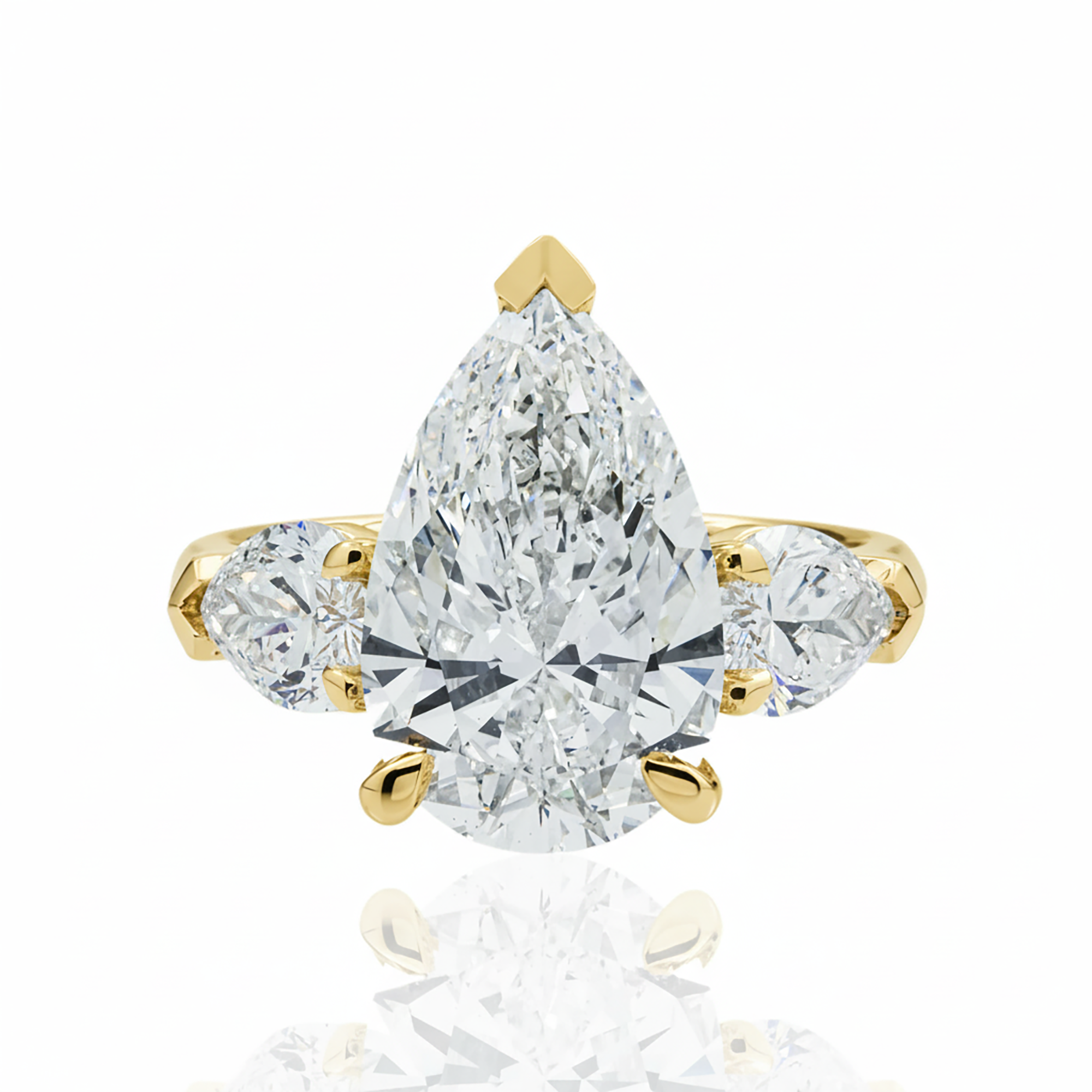 18K White Gold Triple Pear Cut Diamond Engagement Ring 6.73ctw