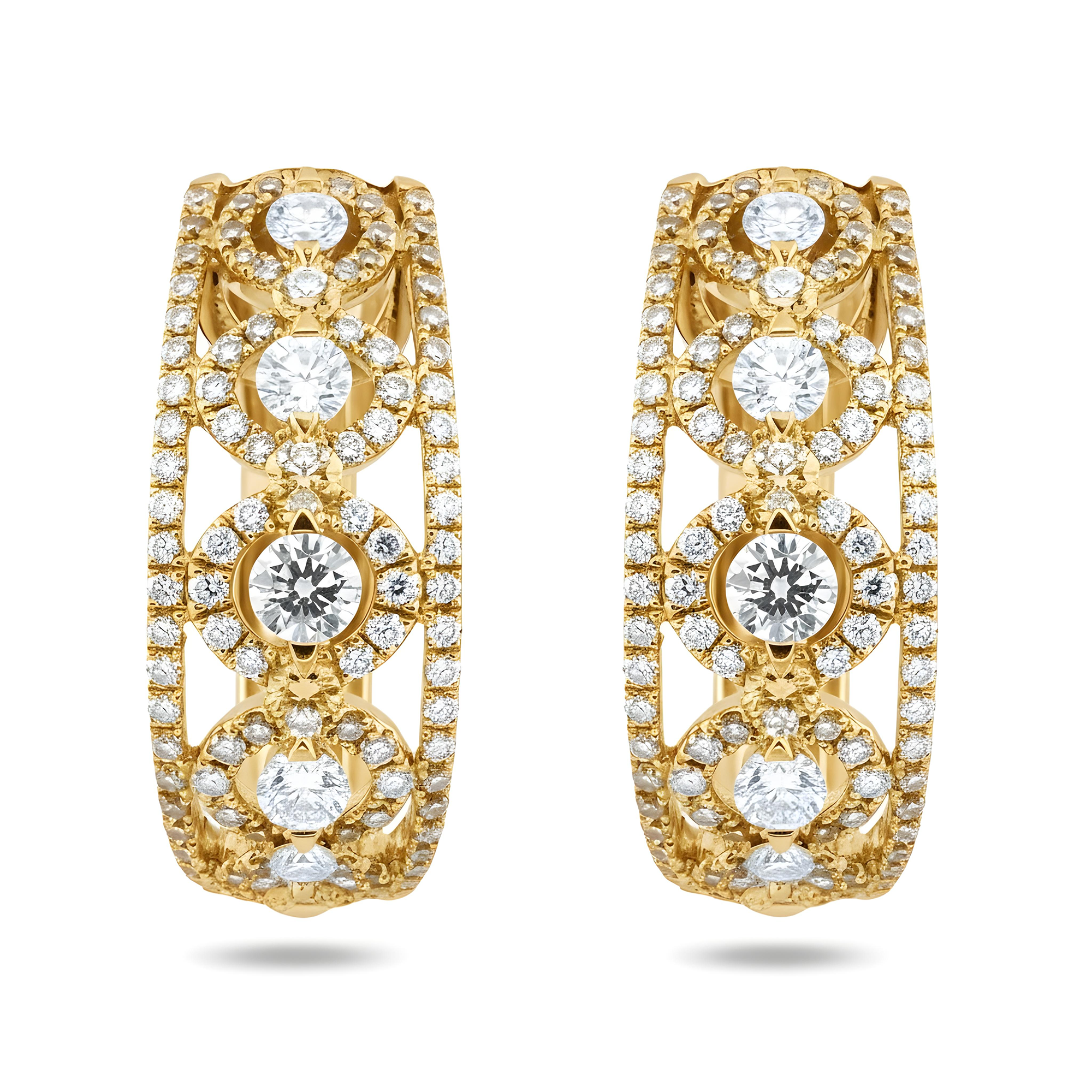 18K White Gold Detailed Round Diamond Hoop Earrings 1.64ctw