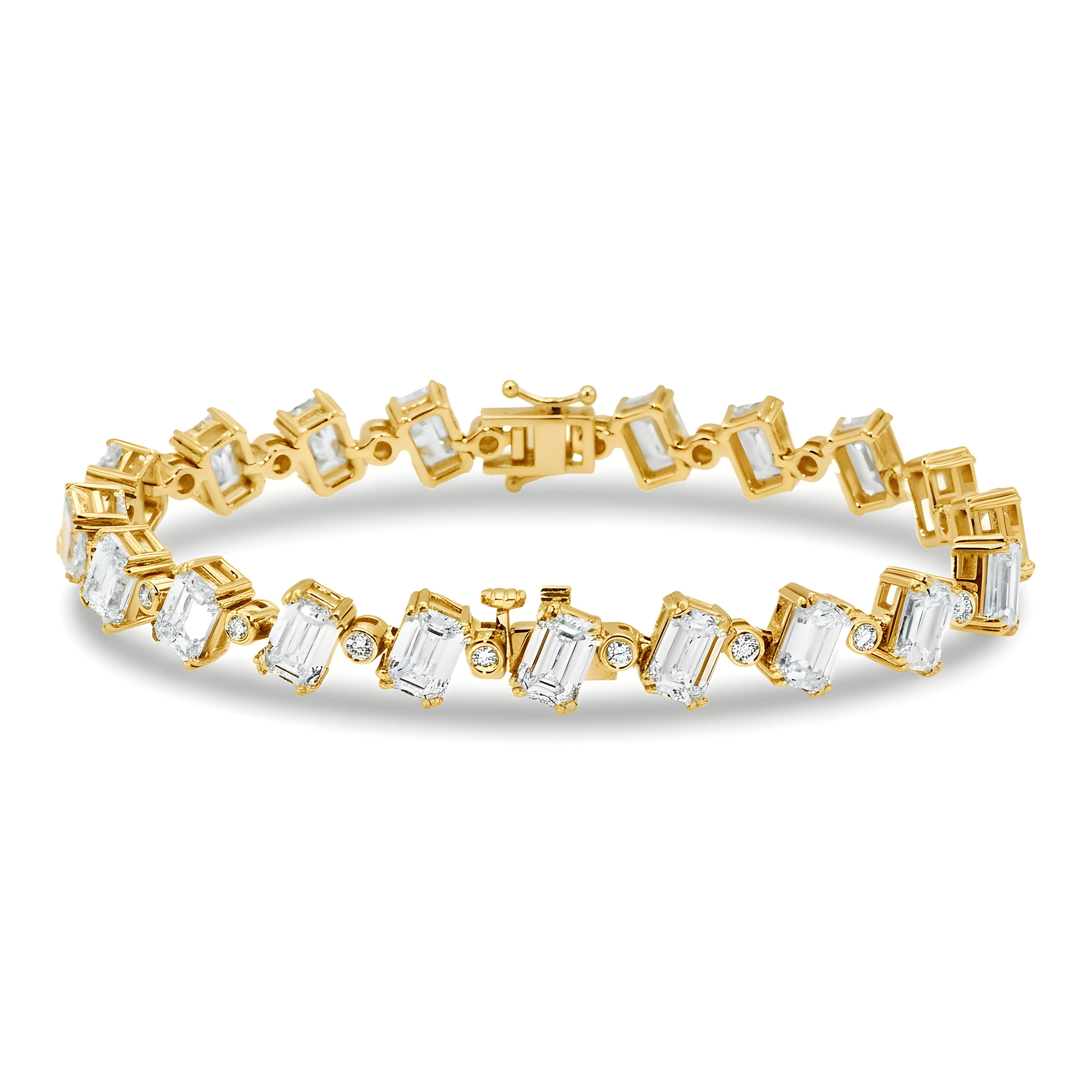14K White Gold Emerald & Round Cut Diamond Bracelet 20.77ct