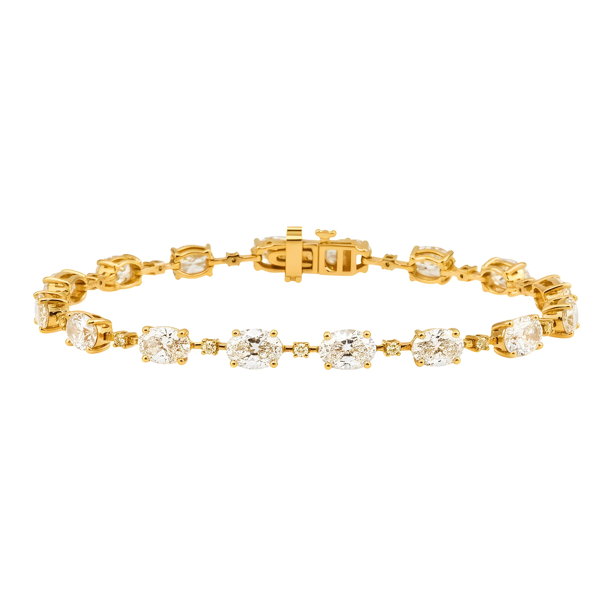 14K Two Tone Oval & Round Fancy Yellow Diamond Satellite Bracelet 11.25ct