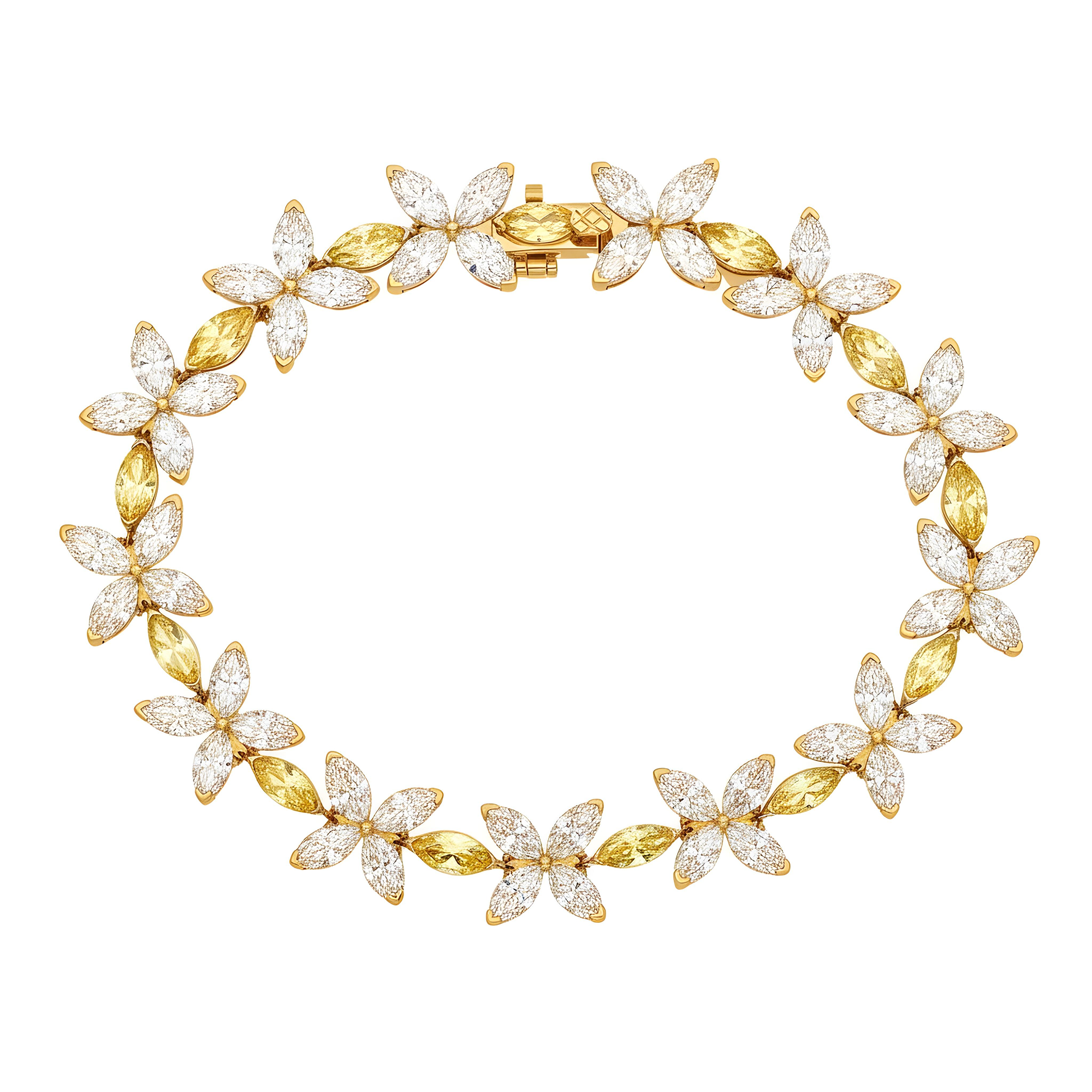 14K Two Tone Marquise Cut Fancy Yellow & White Diamond Bracelet 18.74ct