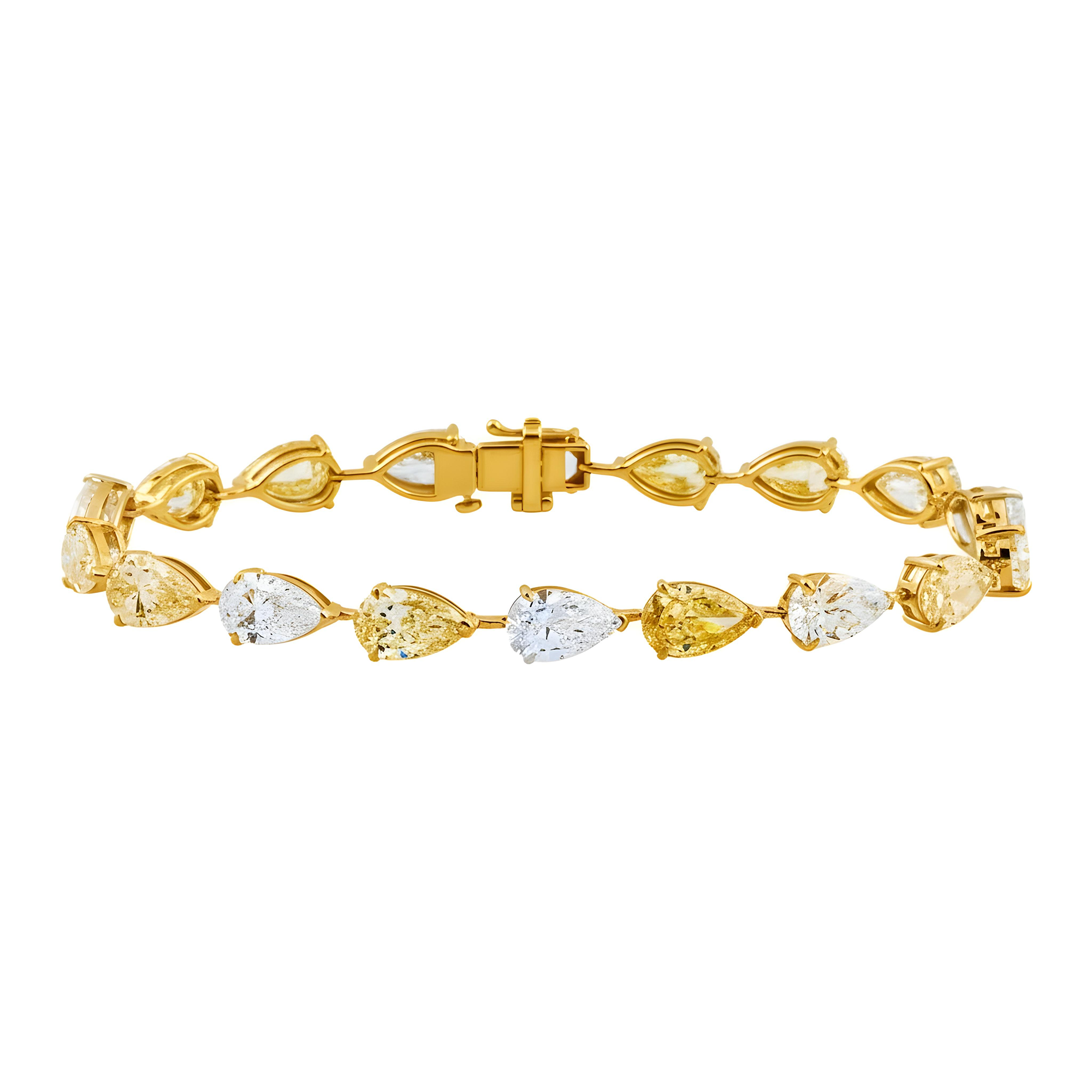 14K Two Tone Fancy Yellow & White Pear Cut Diamond Satellite Bracelet 20.21ct