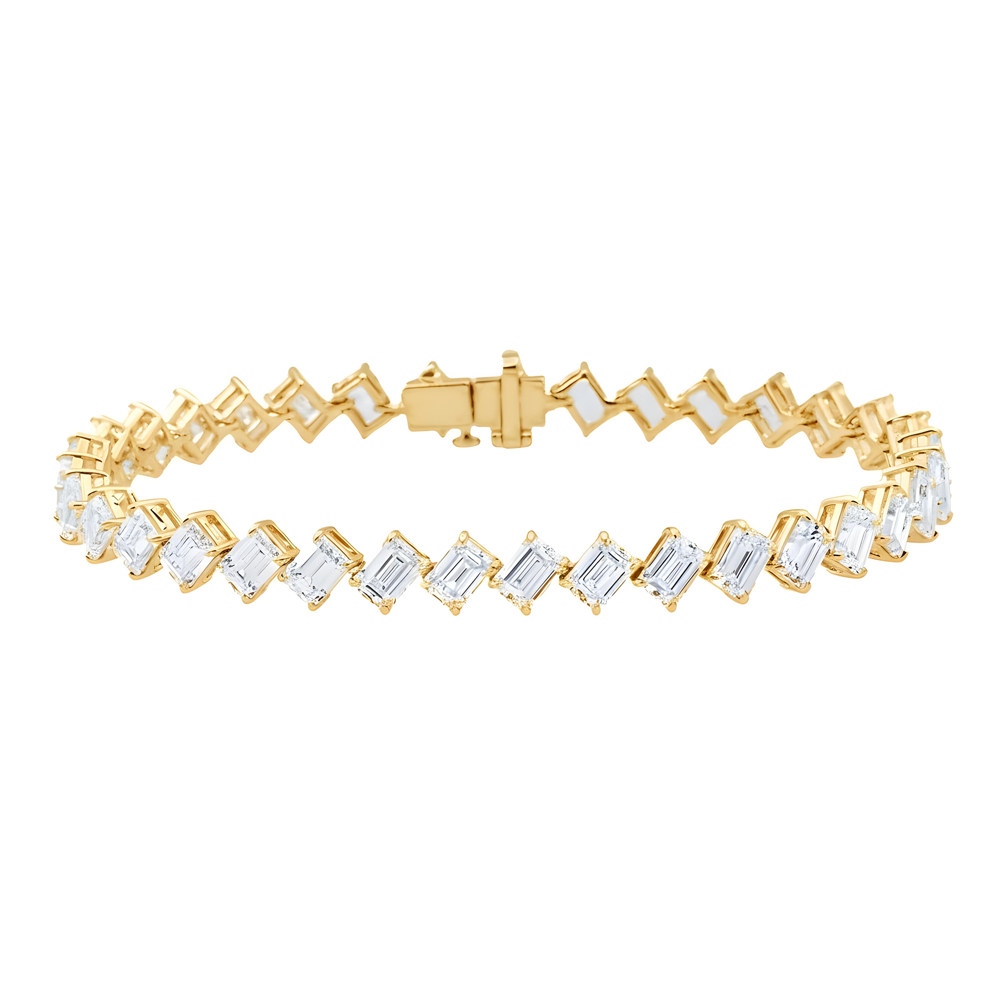14K White Gold Emerald Cut Diamond Tennis Bracelet 14.39ct