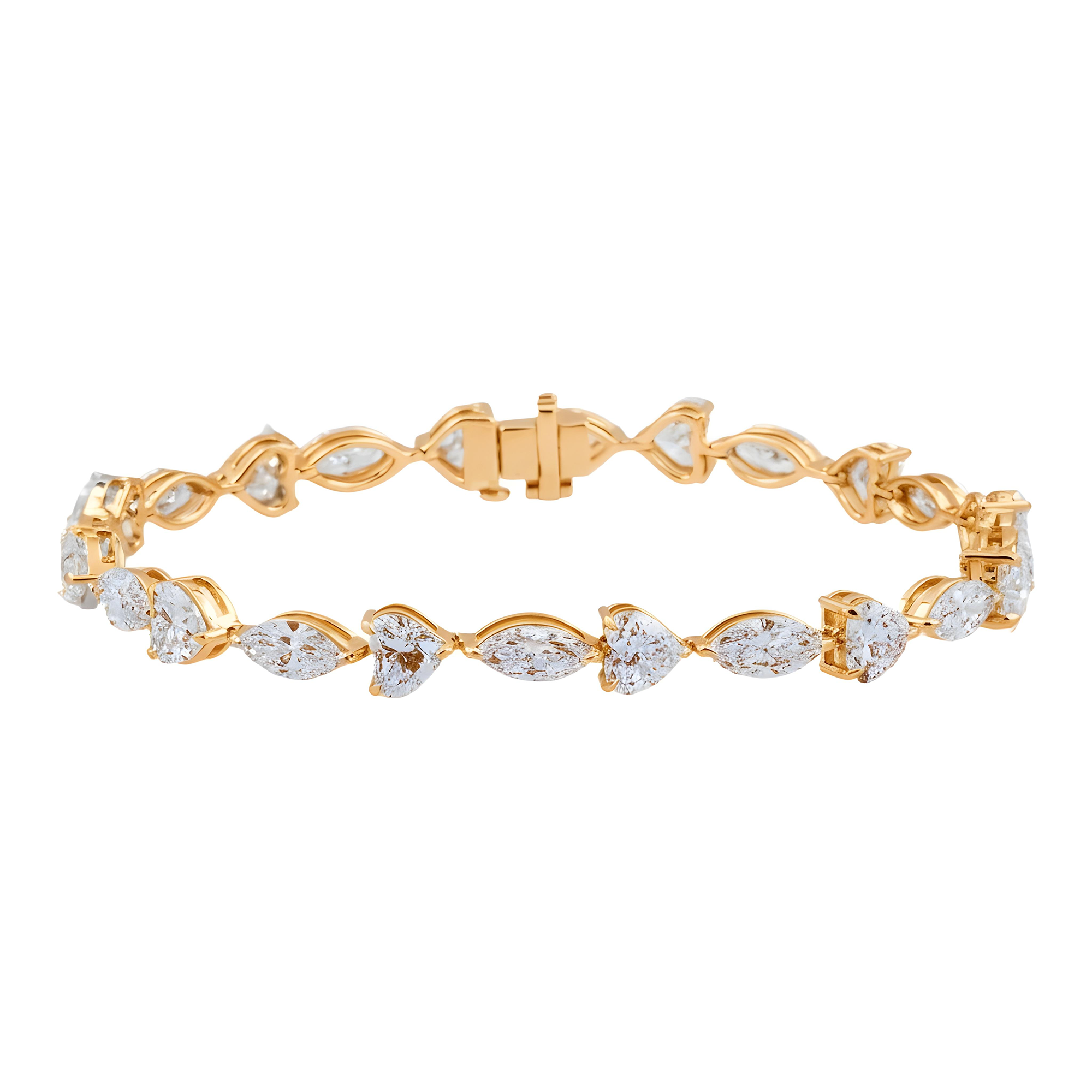 14K White Gold Marquise & Heart Cut Diamond Bracelet 11.78ct