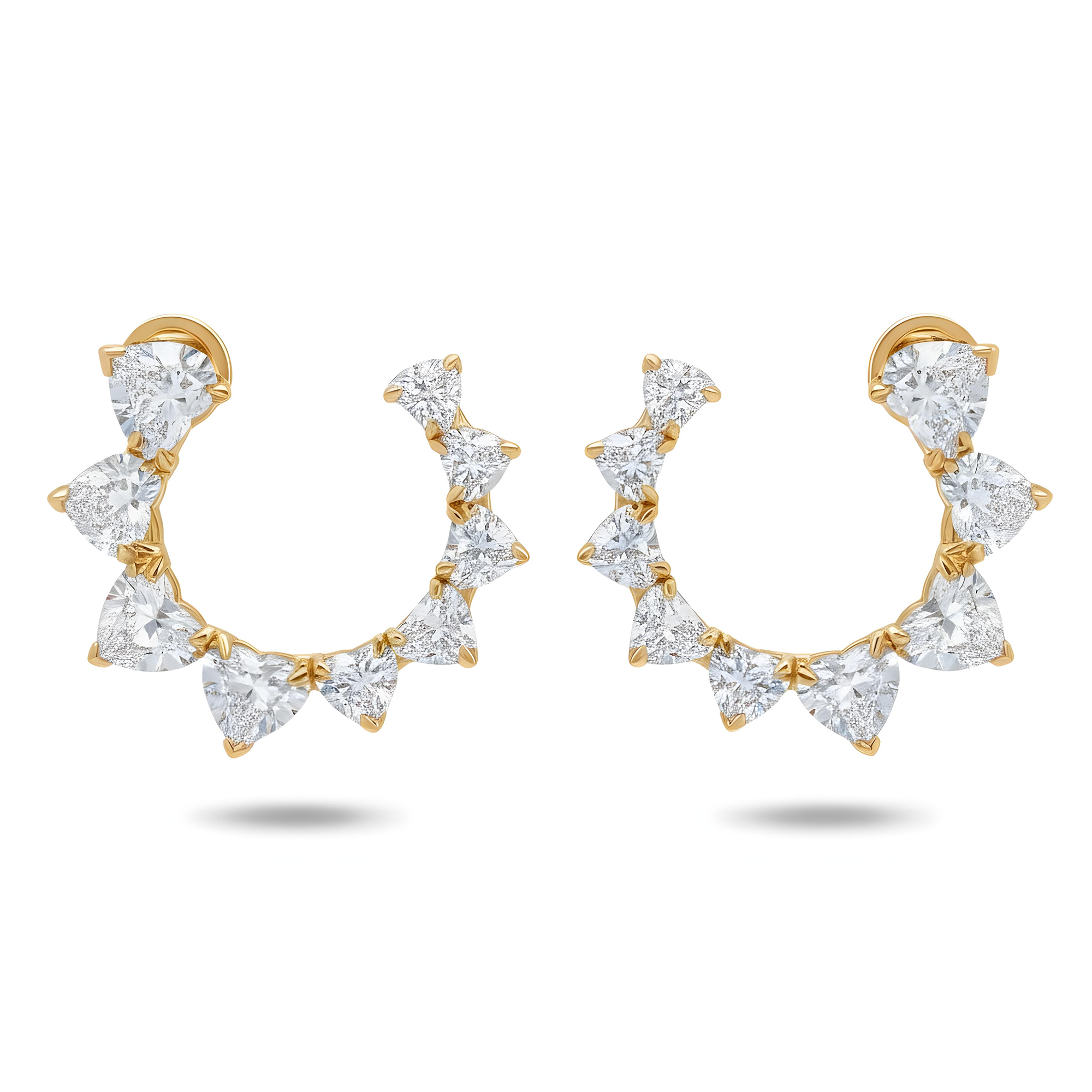 14K White Gold Graduated Heart Cut Diamond Open Hoop Earrings 10.42ctw