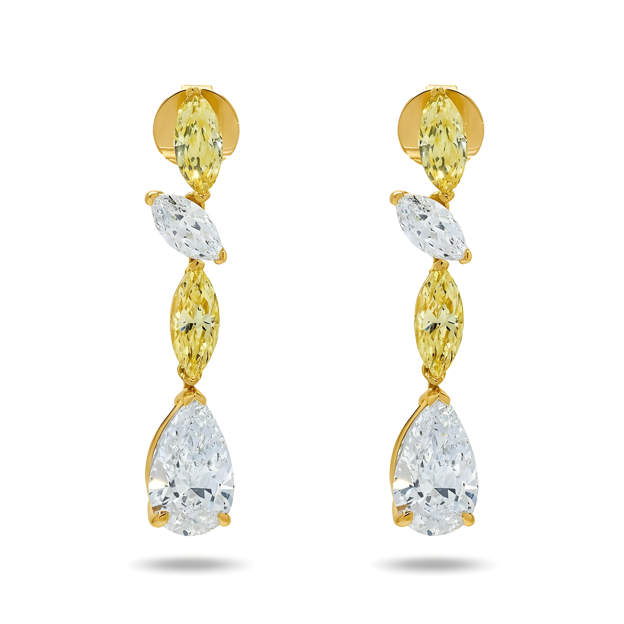 14K Two Tone White & Fancy Yellow Diamond Drop Earrings 7.33ct