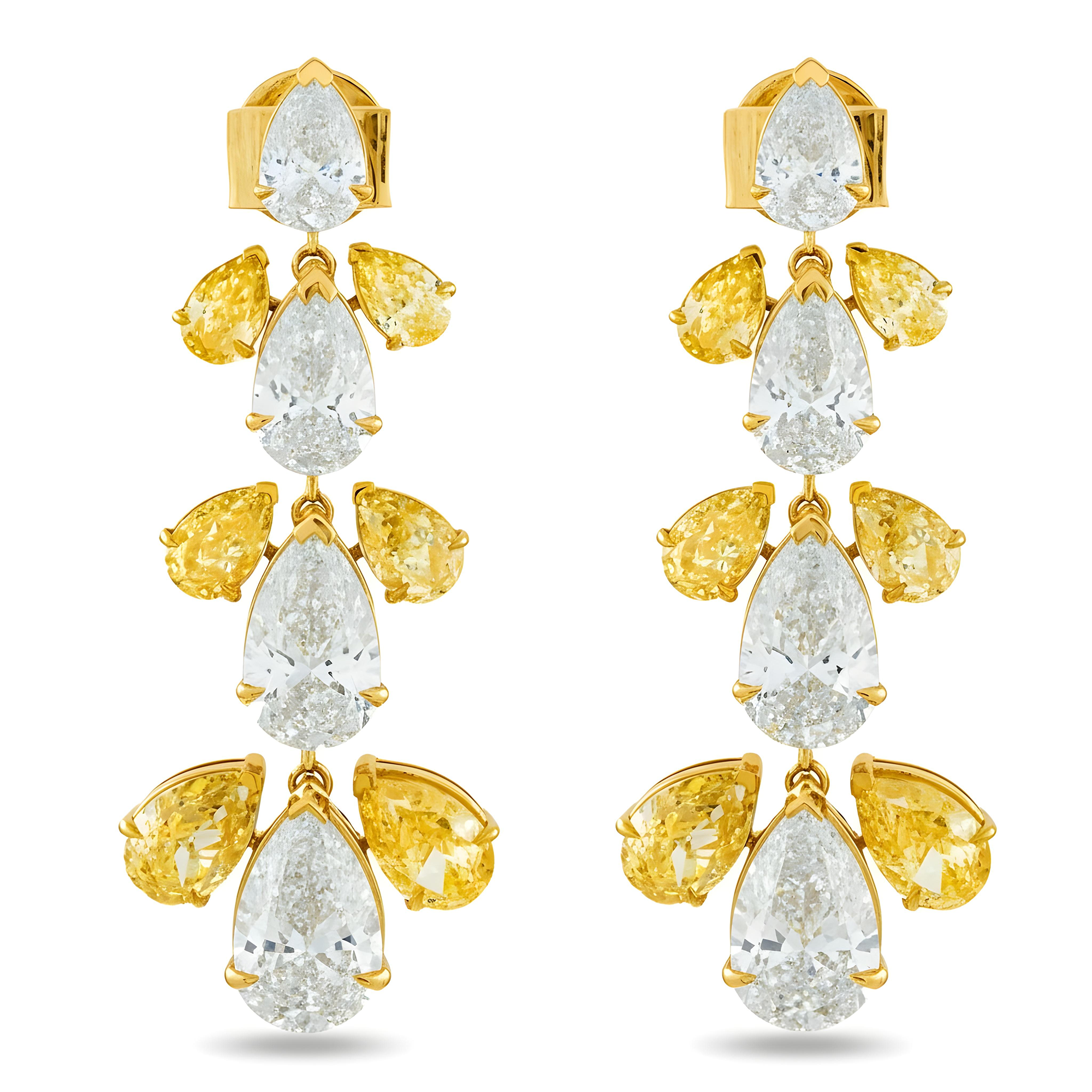 IGI 14K two tone Pear Cut Fancy Yellow & White Diamond 17.41ct