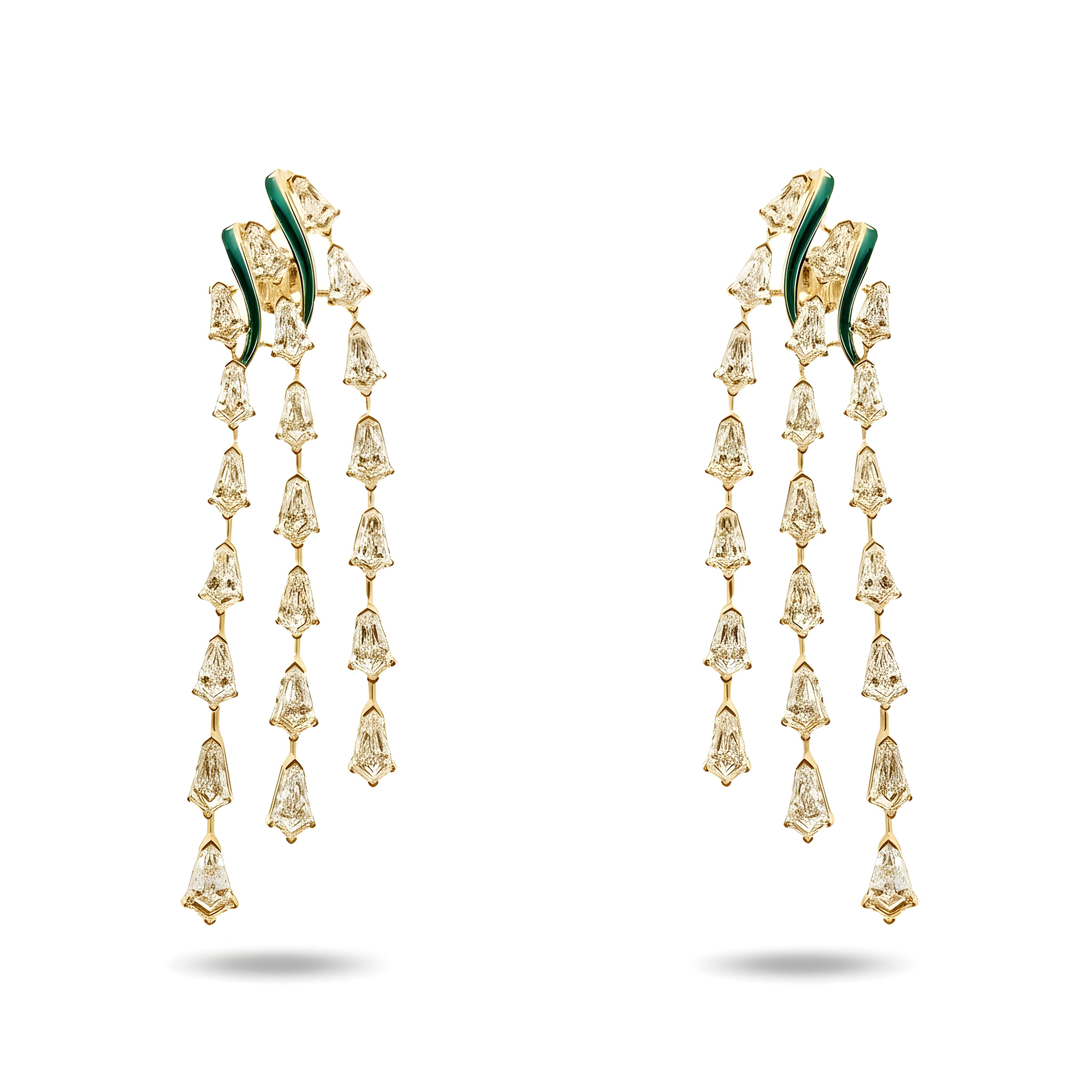 14K White Gold Step Cut Kite Diamond Chandelier Falling Rain Drop Earrings 18.18ctw