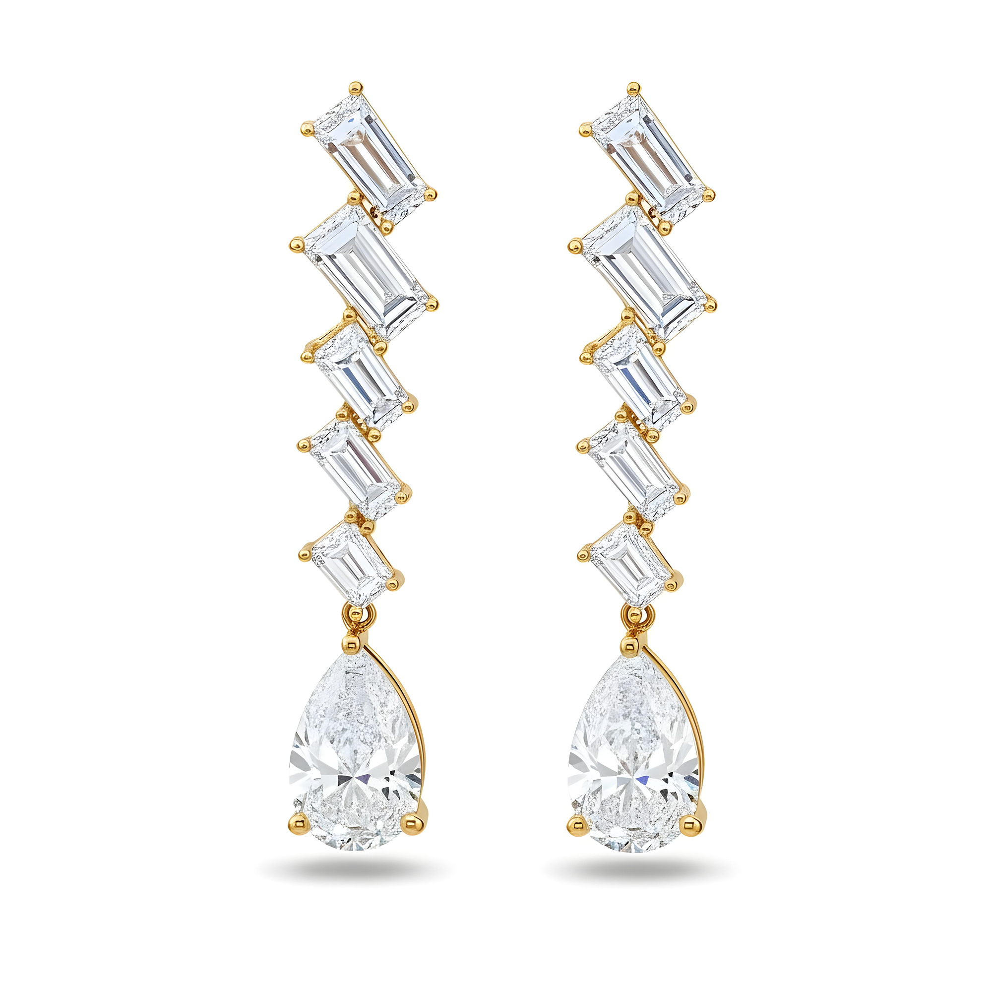 14K White Gold Emerald & Pear Cut Diamond Drop Earrings 8.19ctw