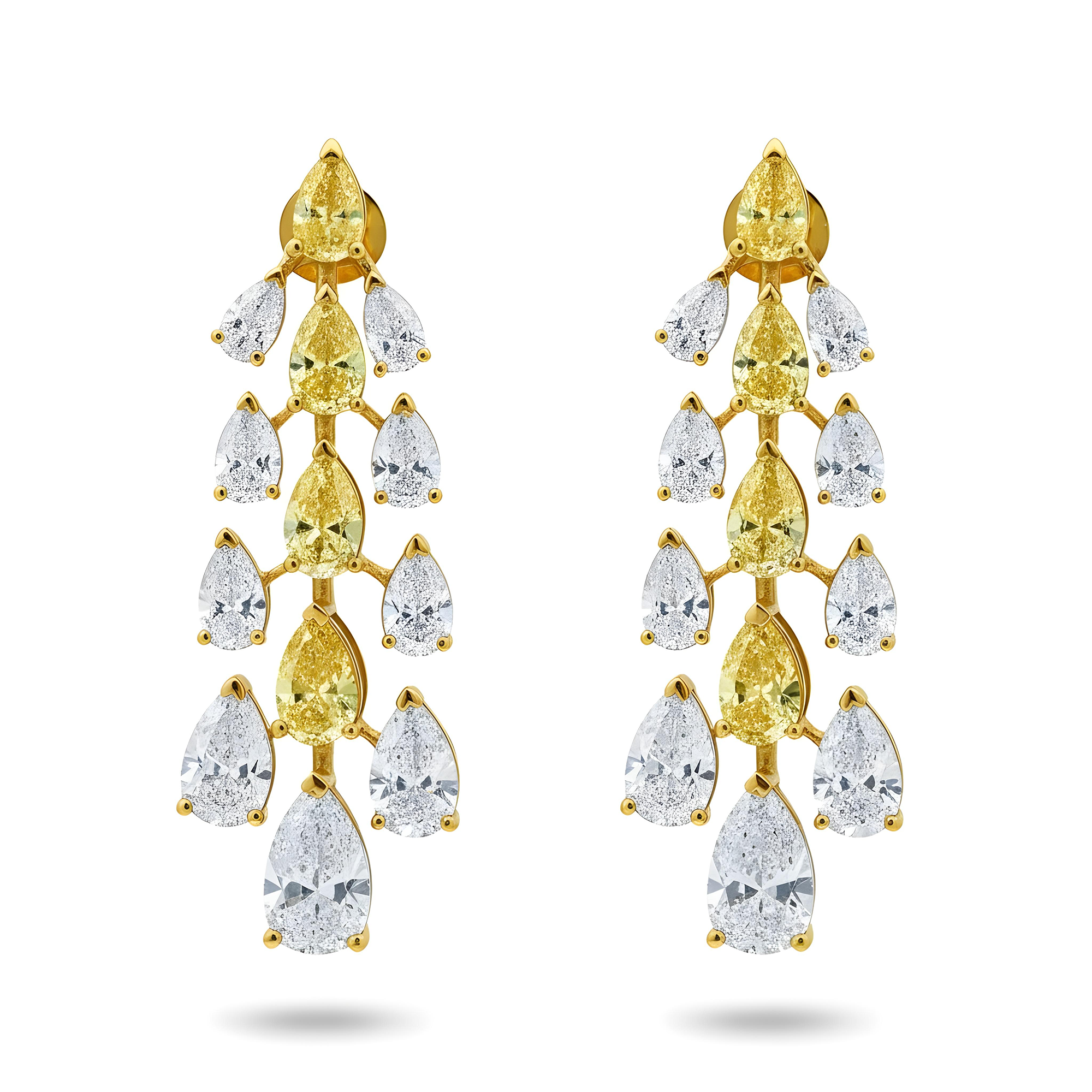 14K Two Tone Gold Pear Cut White & Fancy Yellow Diamond 16.33ctw