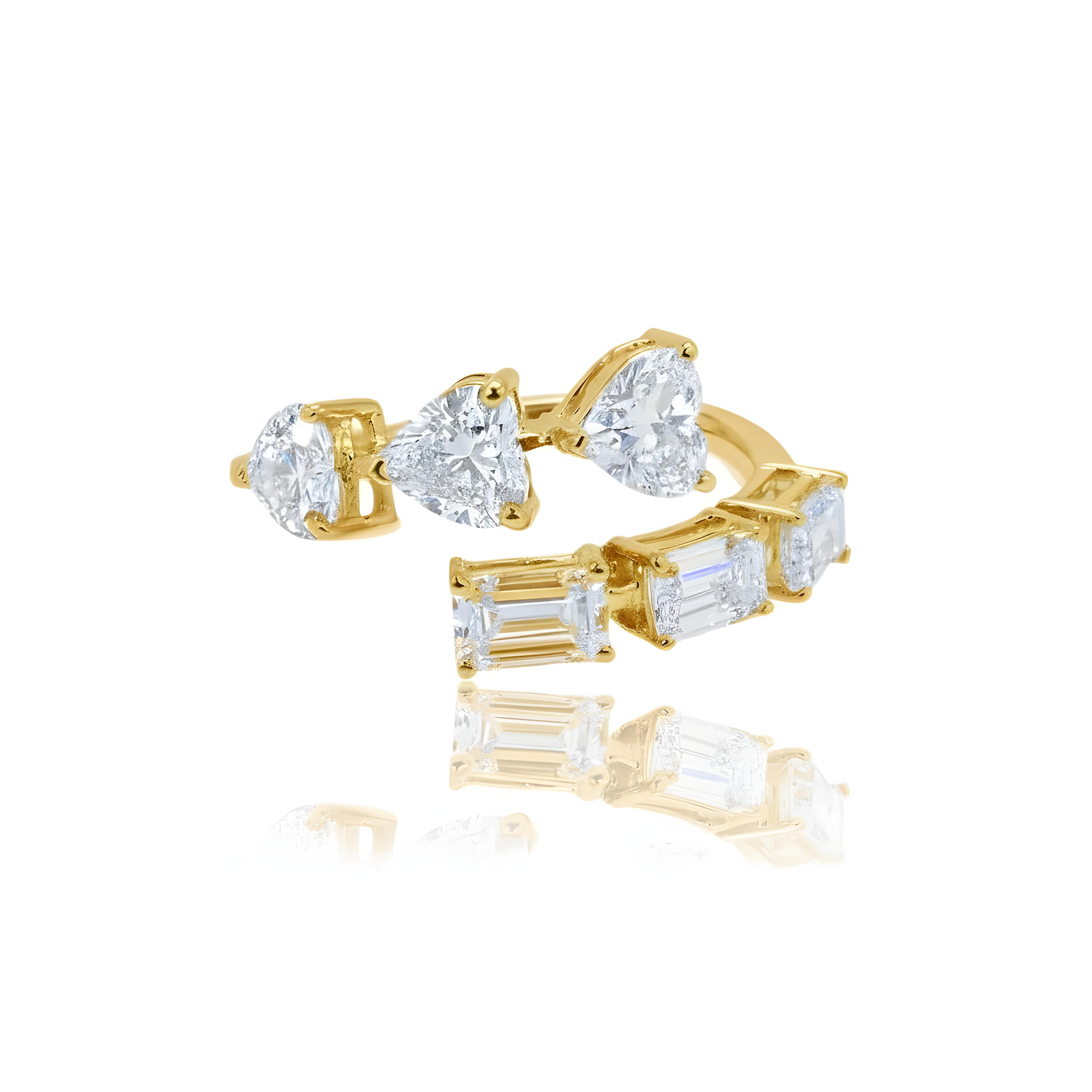 14K White Gold Heart & Emerald Cut Wrap Ring 2.05ct