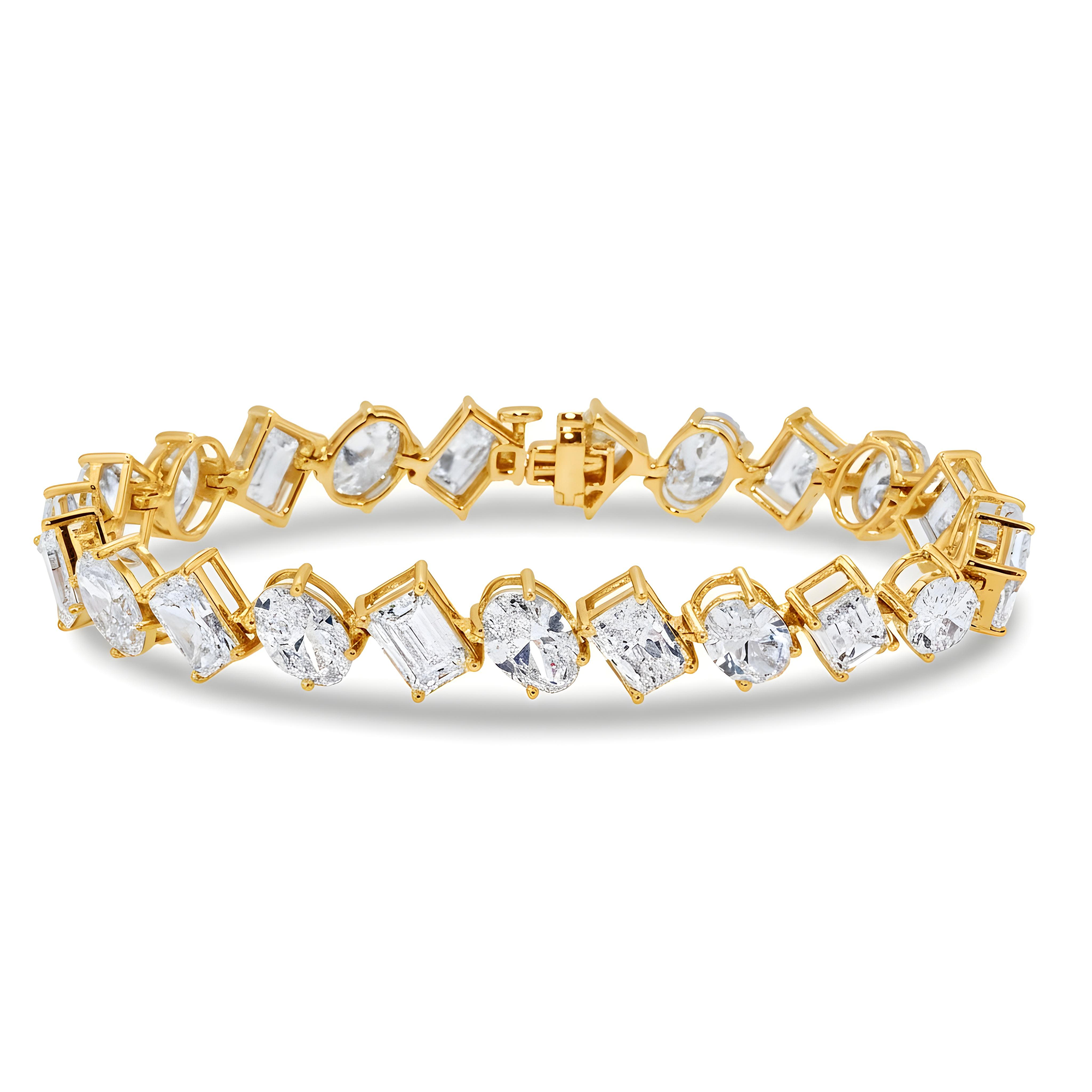 14K White Gold Oval, Emerald & Radiant Cut Diamond Bracelet 23.23ct