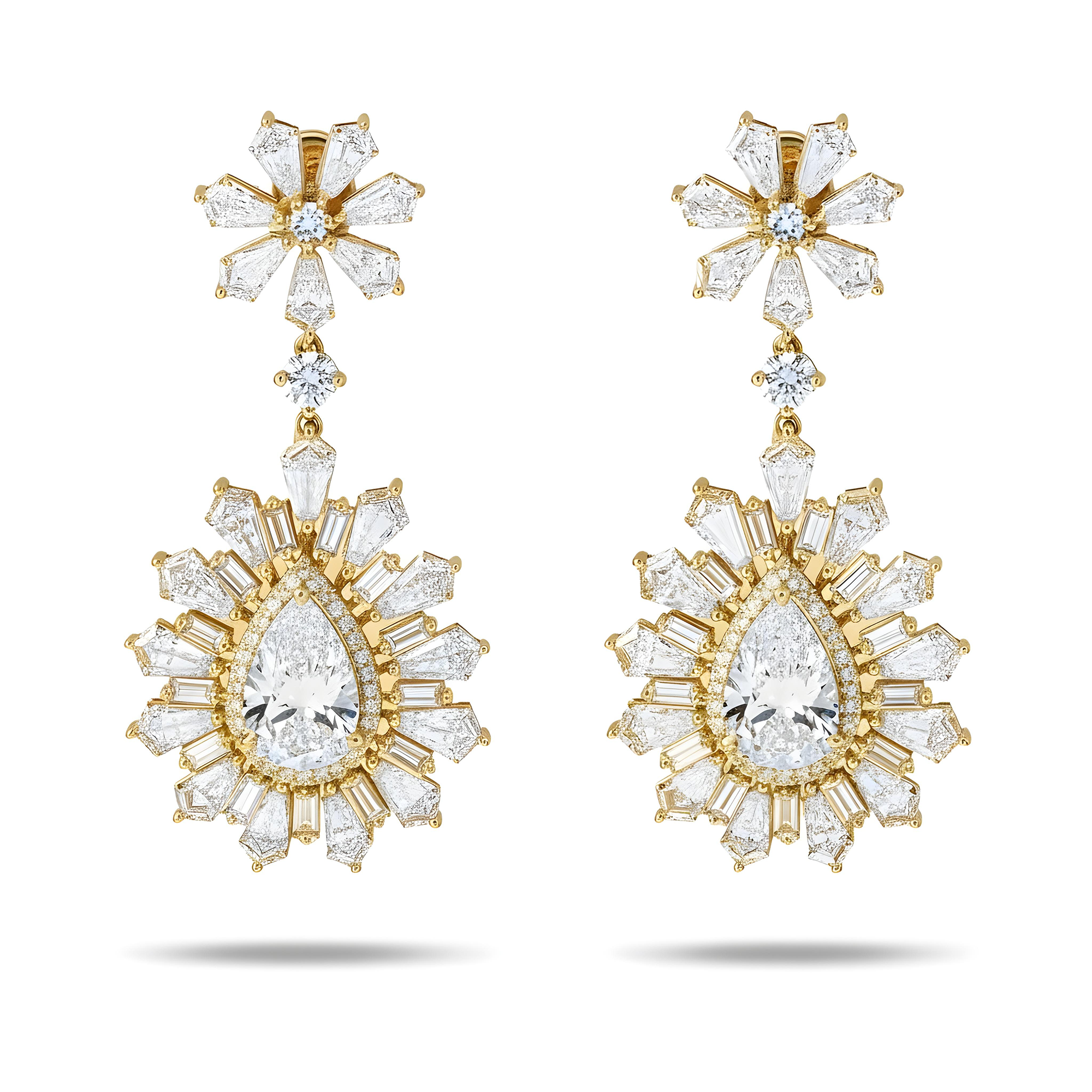 14K White Gold Multi Cut Diamond Goddess Drop Earrings 27.64ct (matching set)