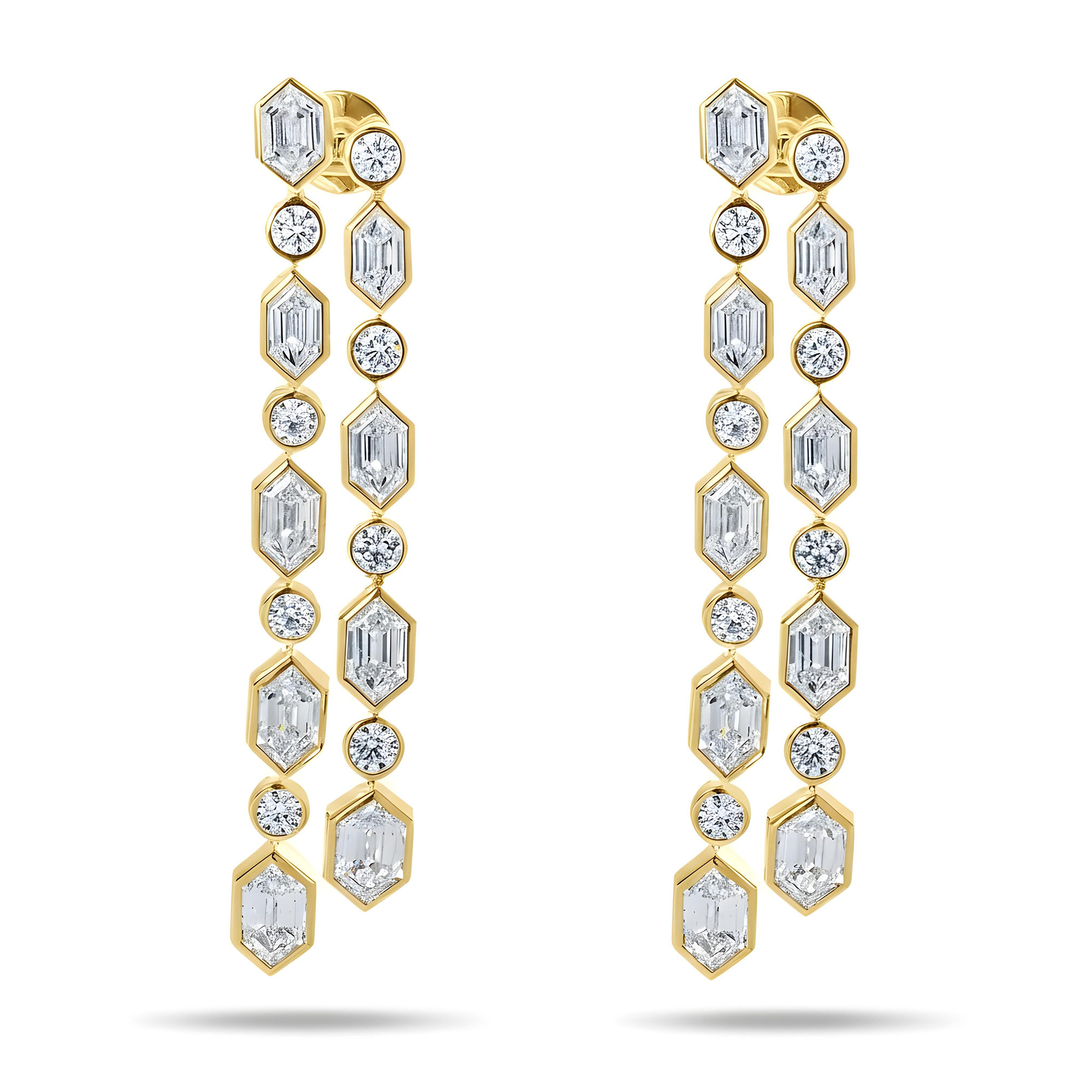 14K White Gold Hexagon cut Diamond Geometric Drop Earrings 10.90ct