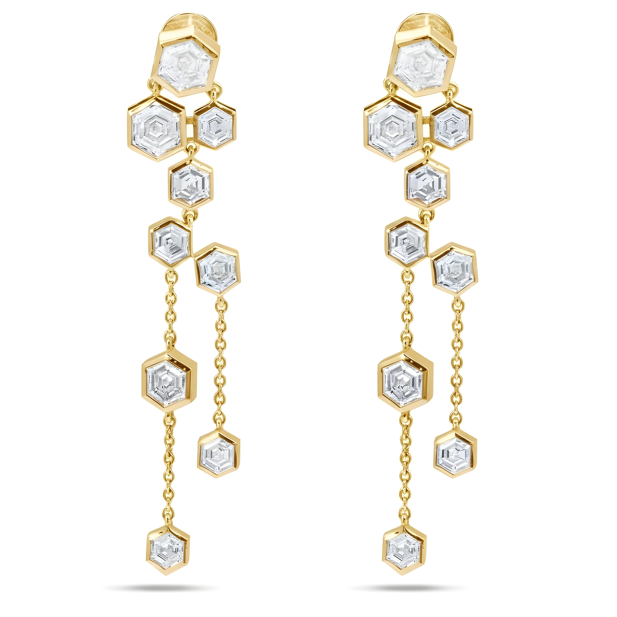 14K White Gold Hexagonal Diamond Geometric Drop Earrings 9.06ctw