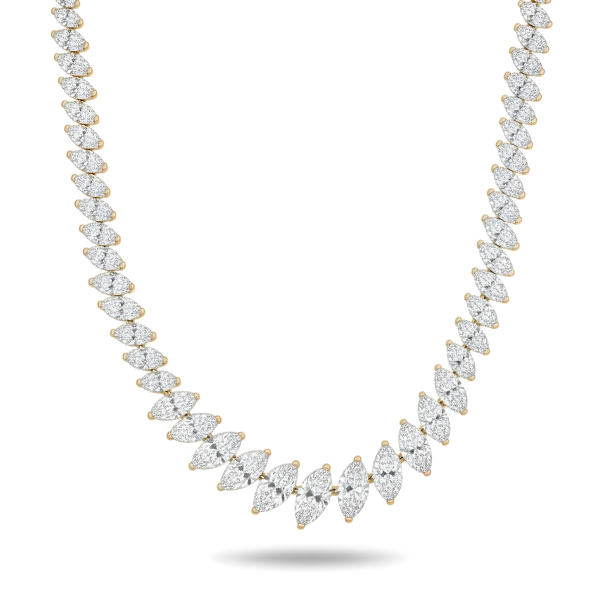 14K White Gold Graduated Marquise Cut Diamond Tennis Necklace 26.59ct