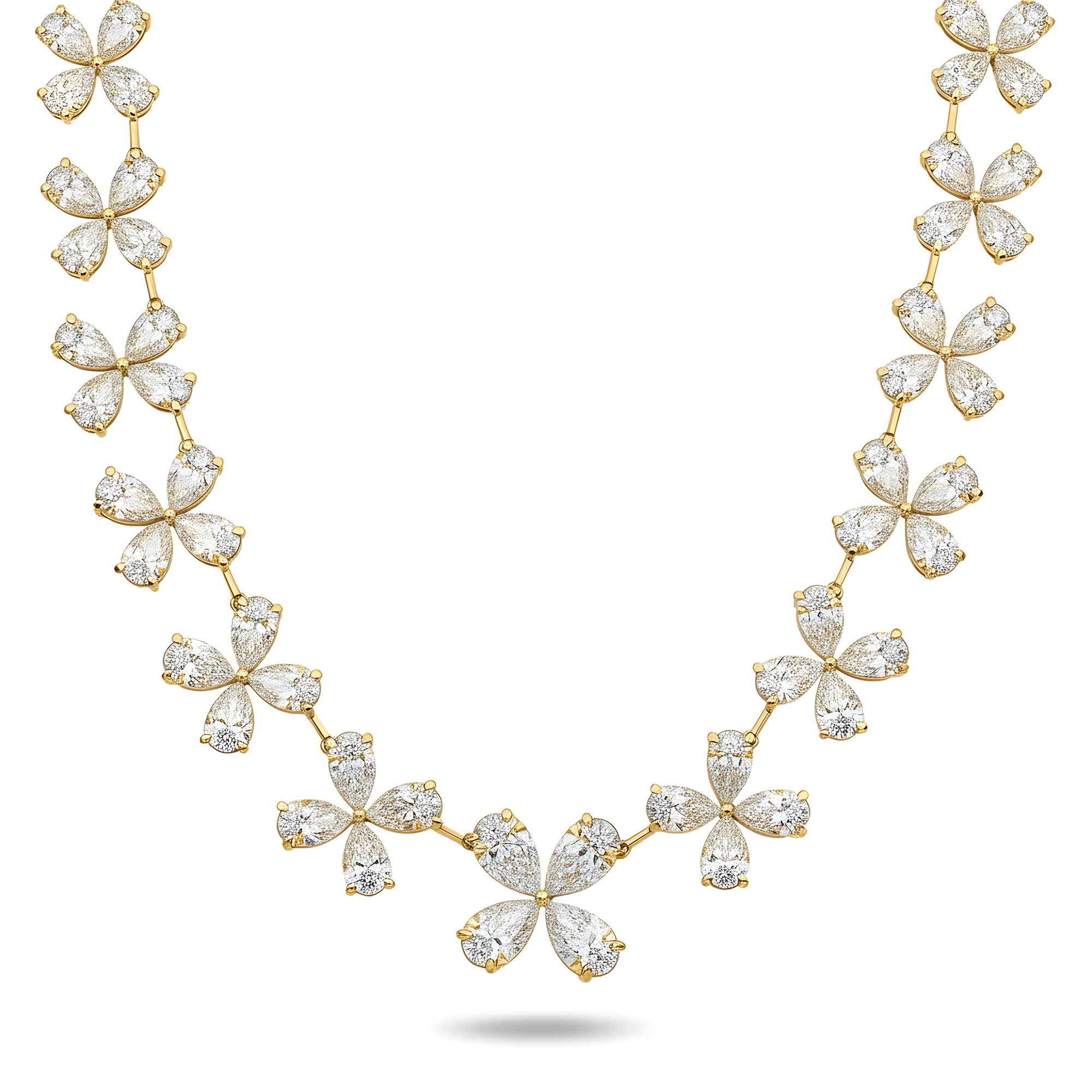 14K White Gold Pear Cut Diamond Graduated Flower Necklace 55.96ctw
