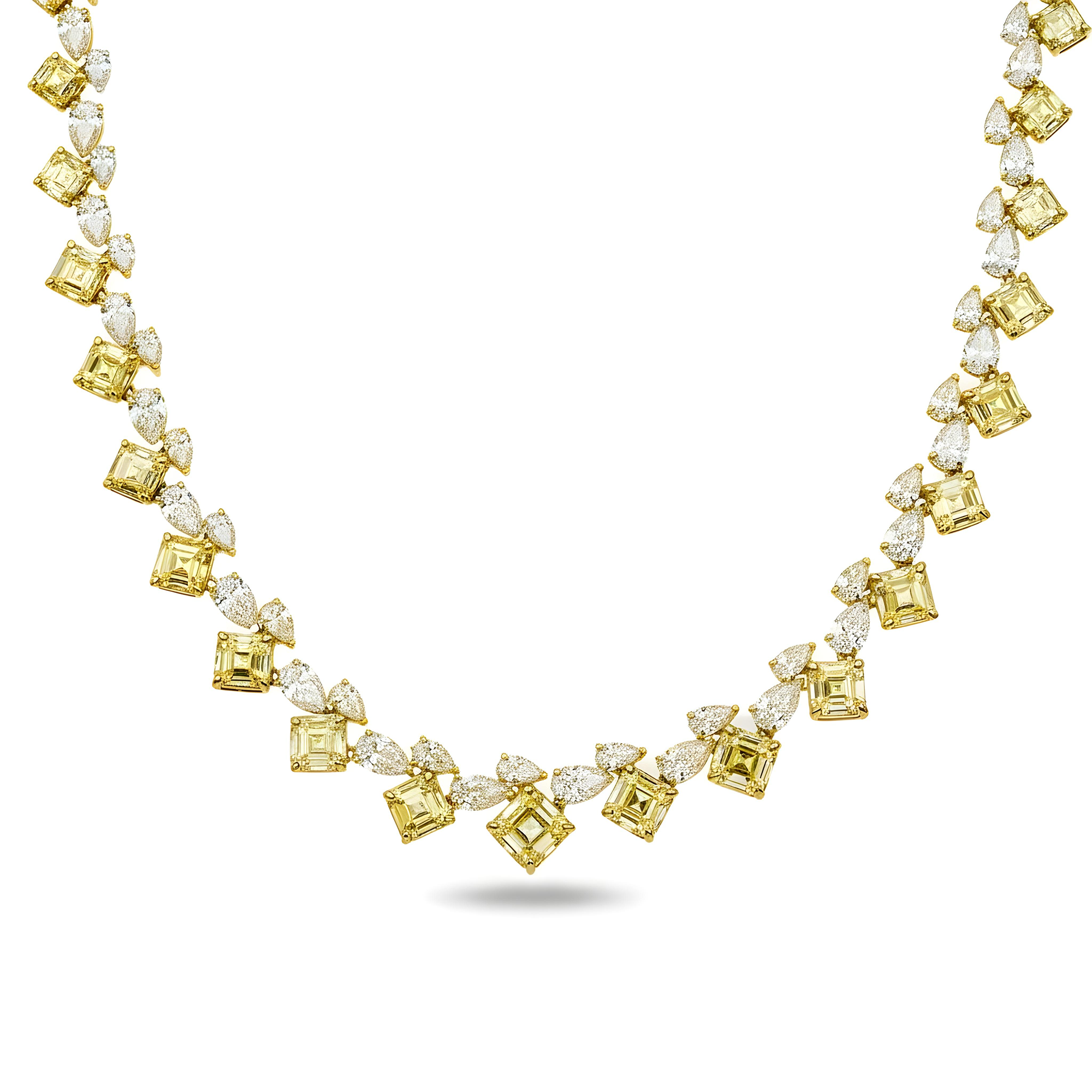 14K Two Tone Fancy Yellow & White Diamond Necklace 39.70ct