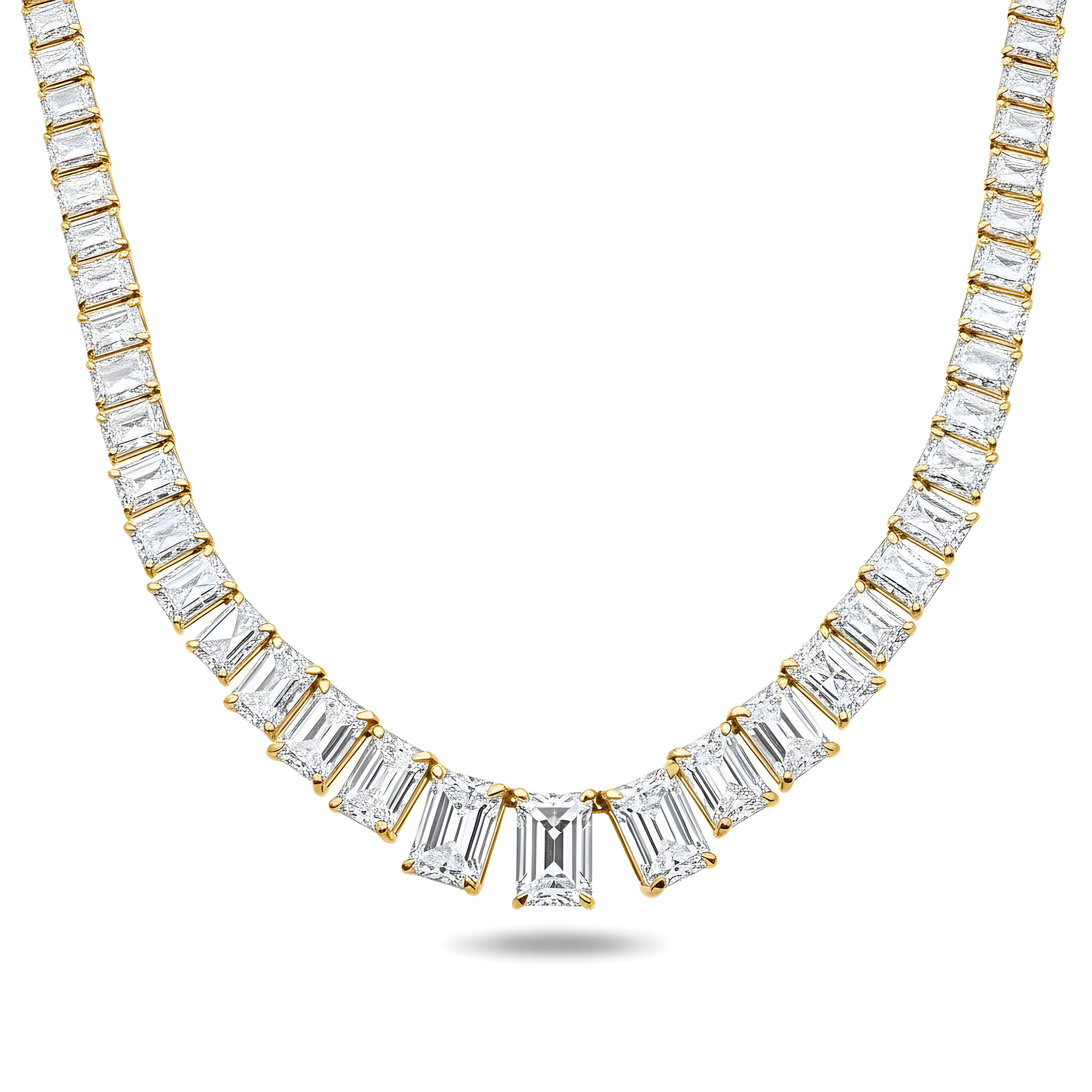 IGI 14K White Gold Graduated Radiant Cut Diamond Necklace 52.50ct