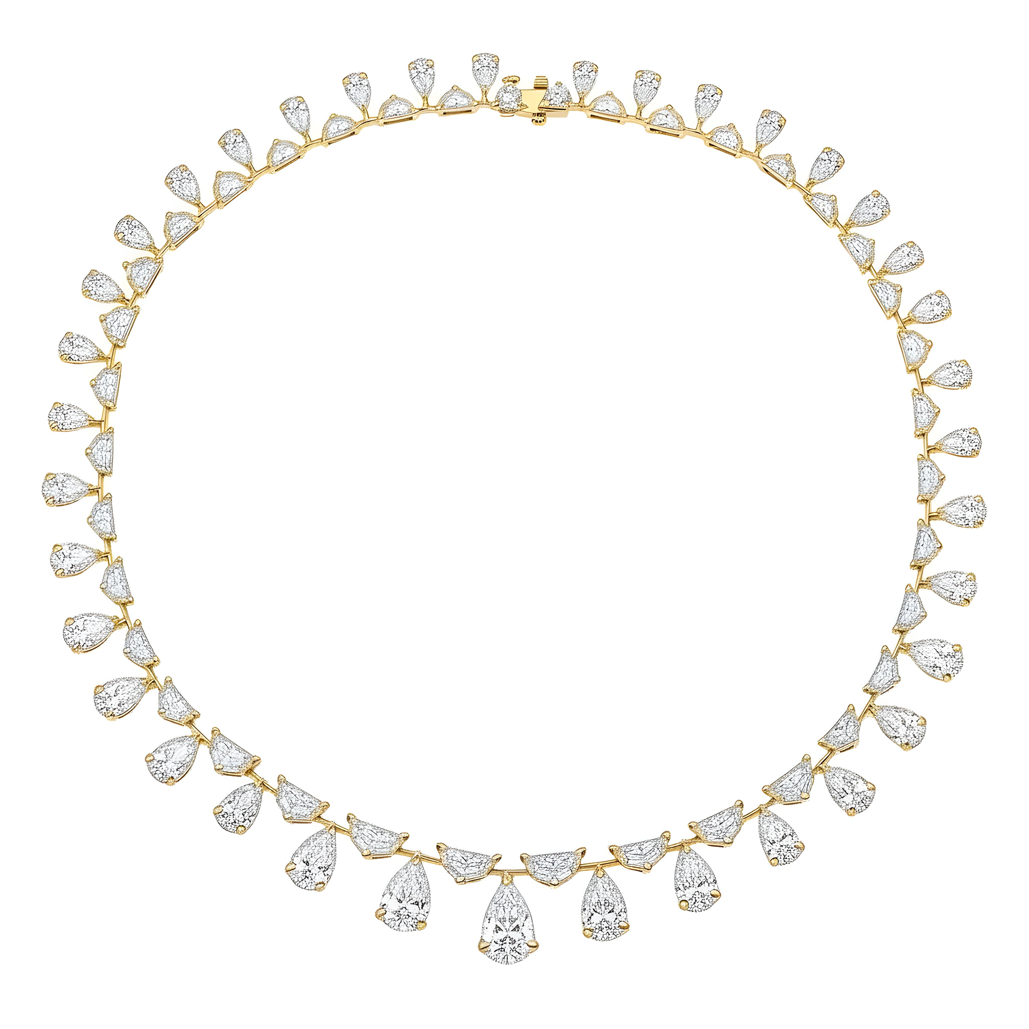 14K White Gold Cadilac & Pear Cut Diamond Necklace 48.45ct
