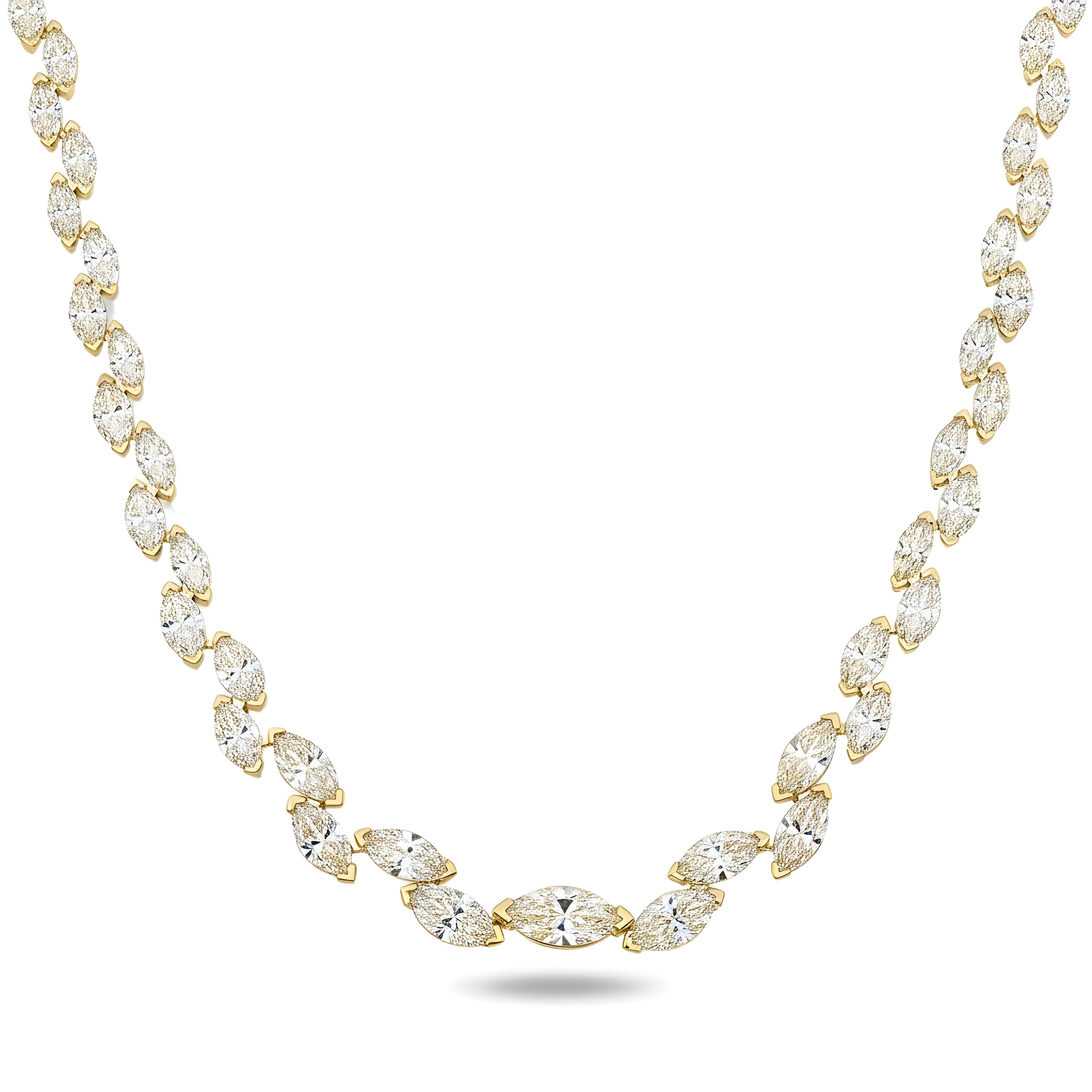 14K White Gold Graduated Marquise Diamond Rosebud Tennis Chain 28.07ct