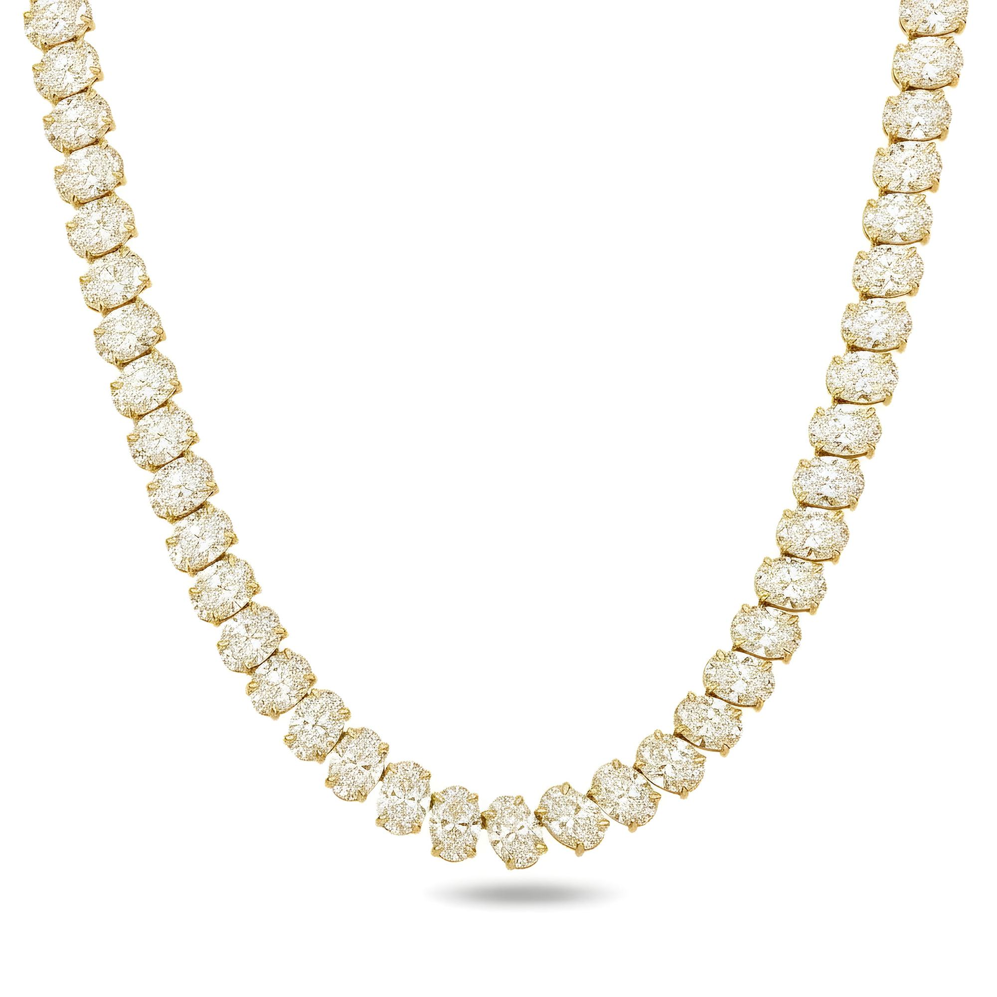 14K White Gold Oval Cut Diamond Tennis Chain 39.98ct