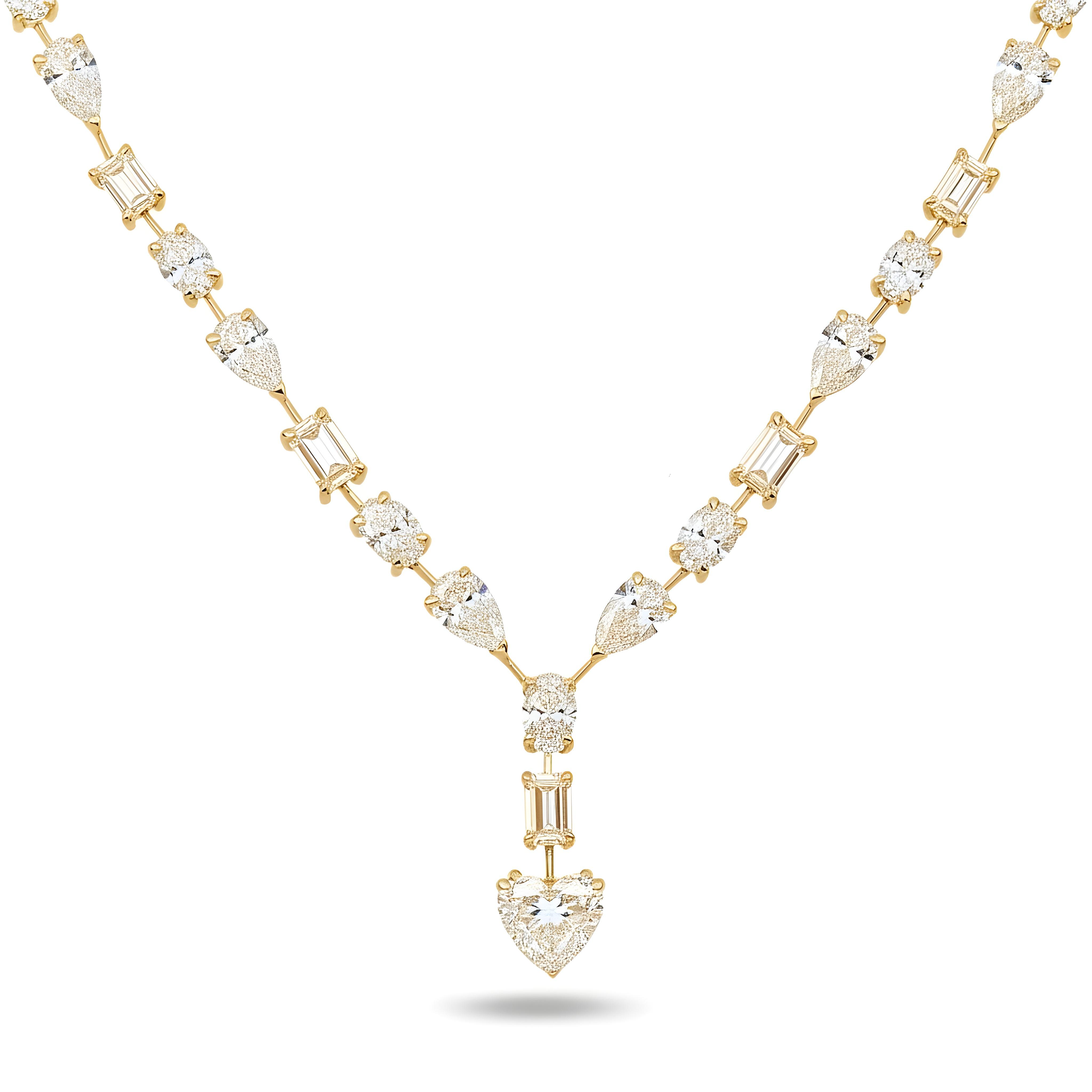 14K White Gold Multi Cut Diamond Satellite Drop Necklace 33.47ct