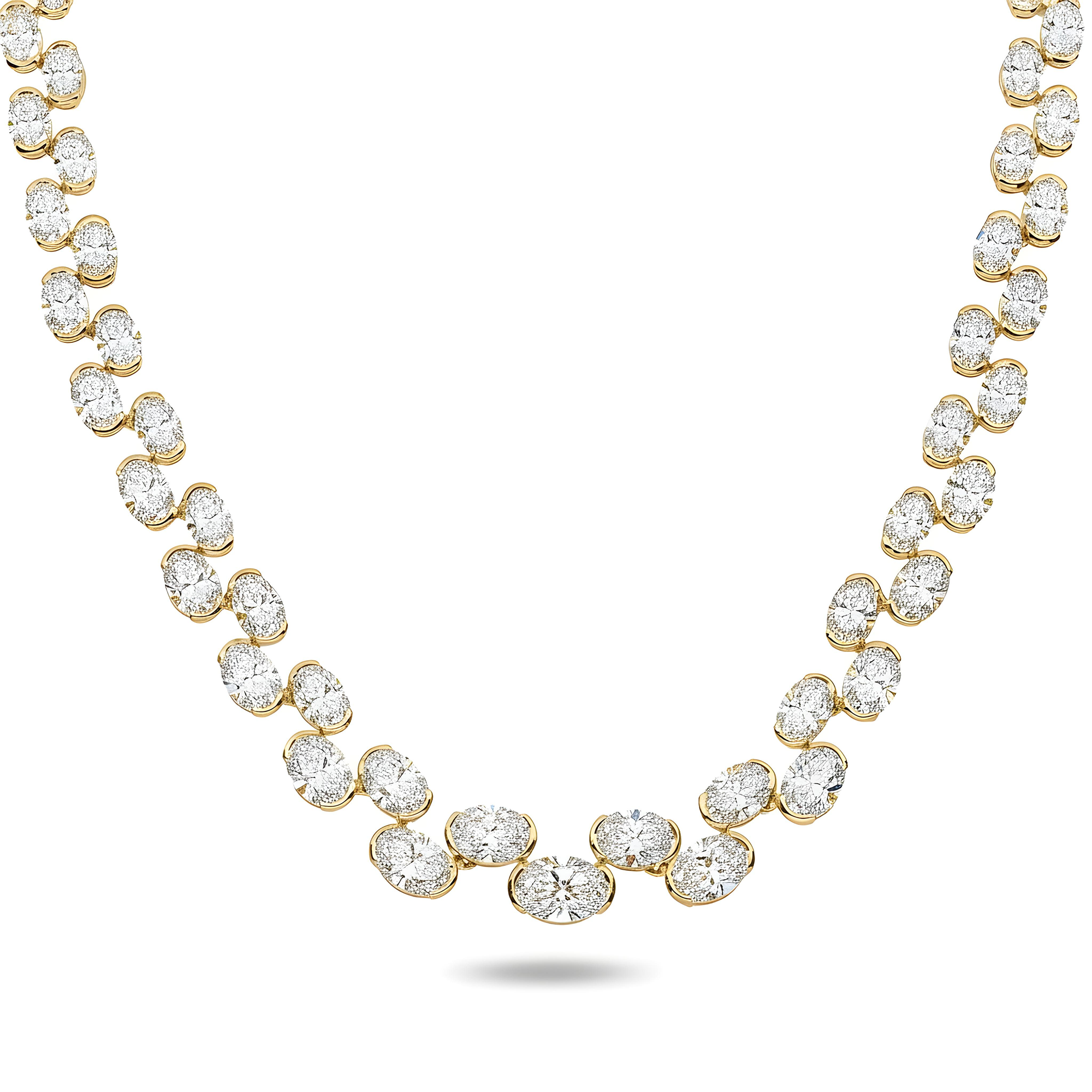 14K White Gold Graduated Oval Cut Floating Diamond Tennis Chain 39.15ct
