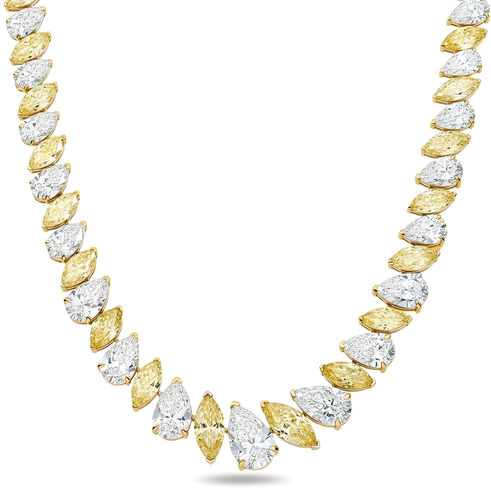 14K Two Tone Graduated Multi Cut Fancy Yellow & White Diamond Tennis Chain 51.73ct