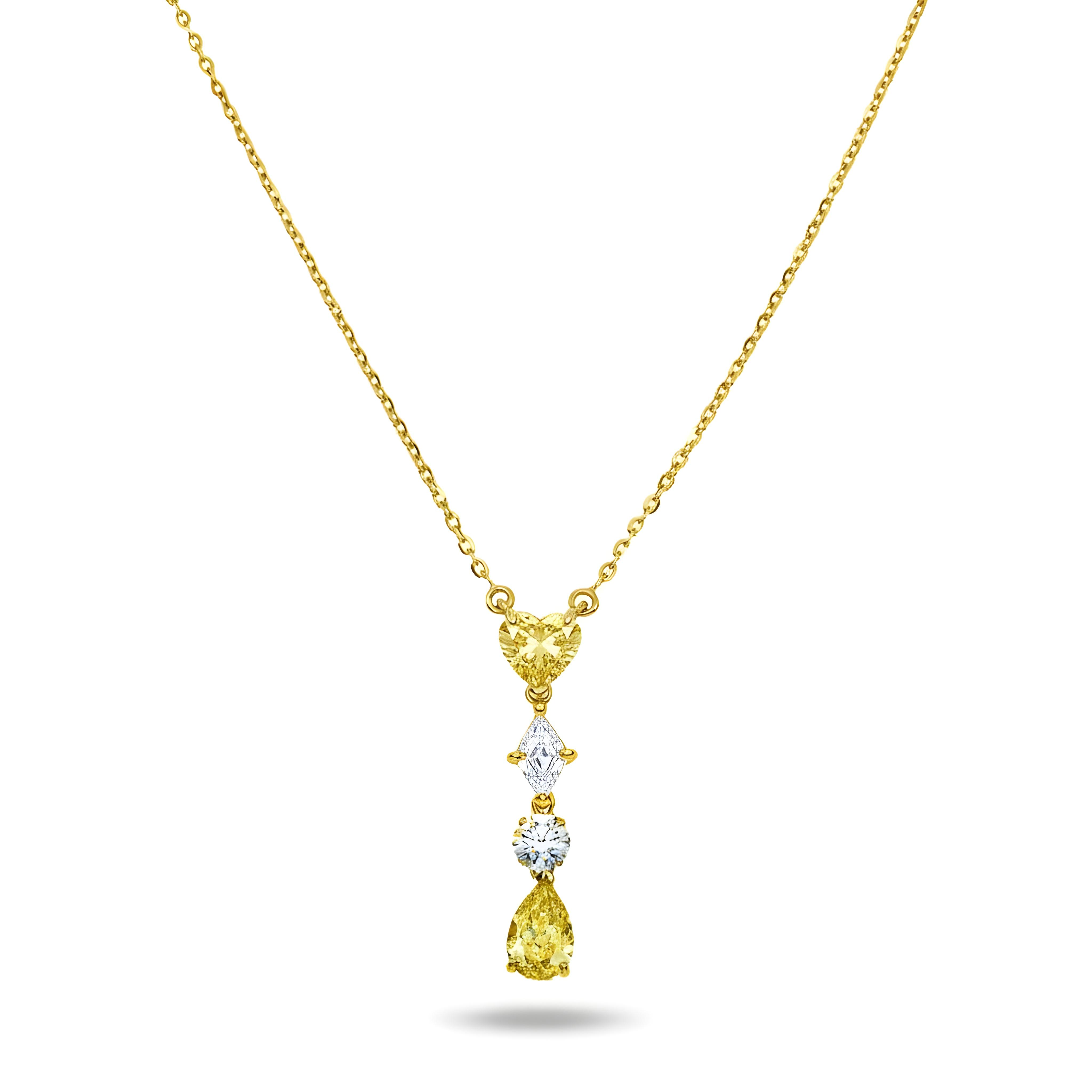14K White Gold Fancy Yellow & White Diamond Drop Necklace 2.61ct
