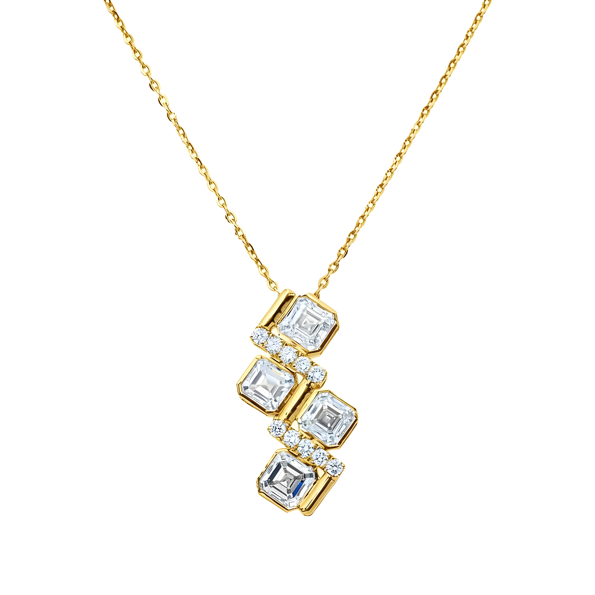 14K White Gold Round & Asscher Cut Diamond Pendant & Chain Necklace 4.11ct