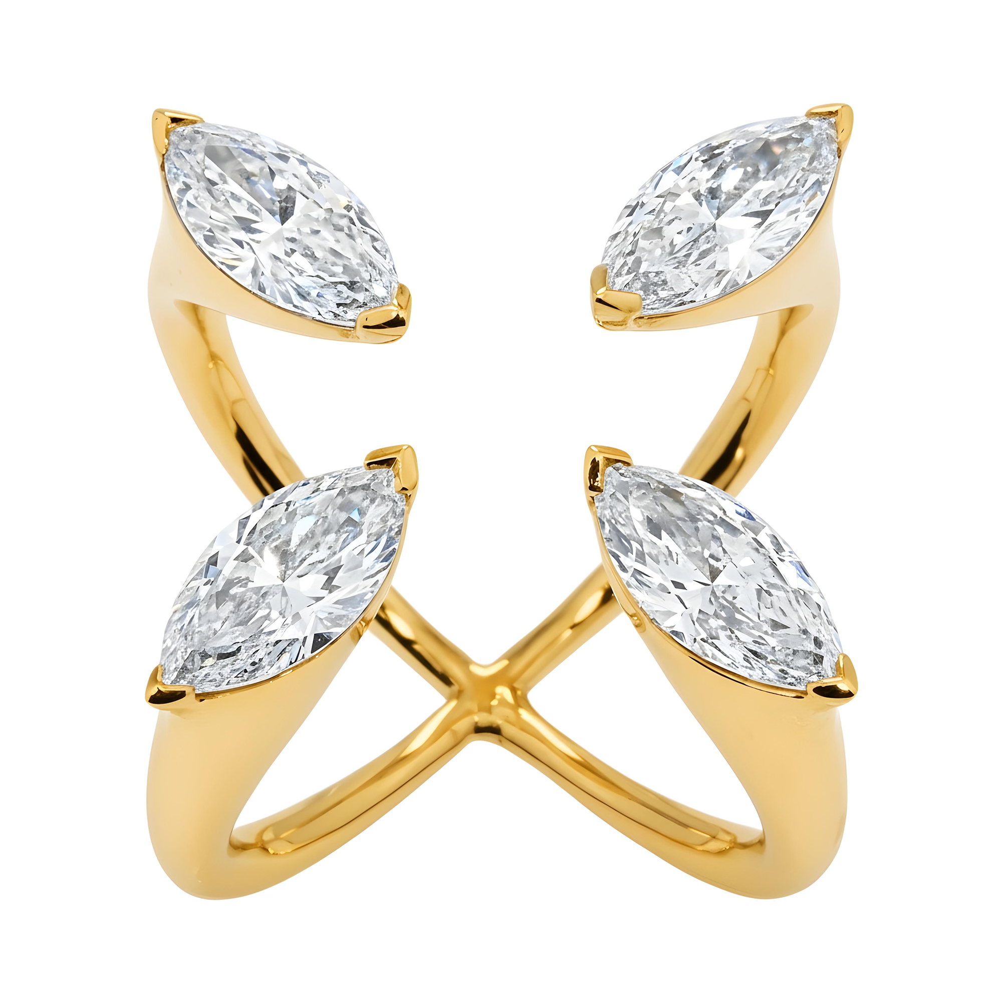 14K White Gold Marquise Cut Floating Diamond Ring 4.21ct