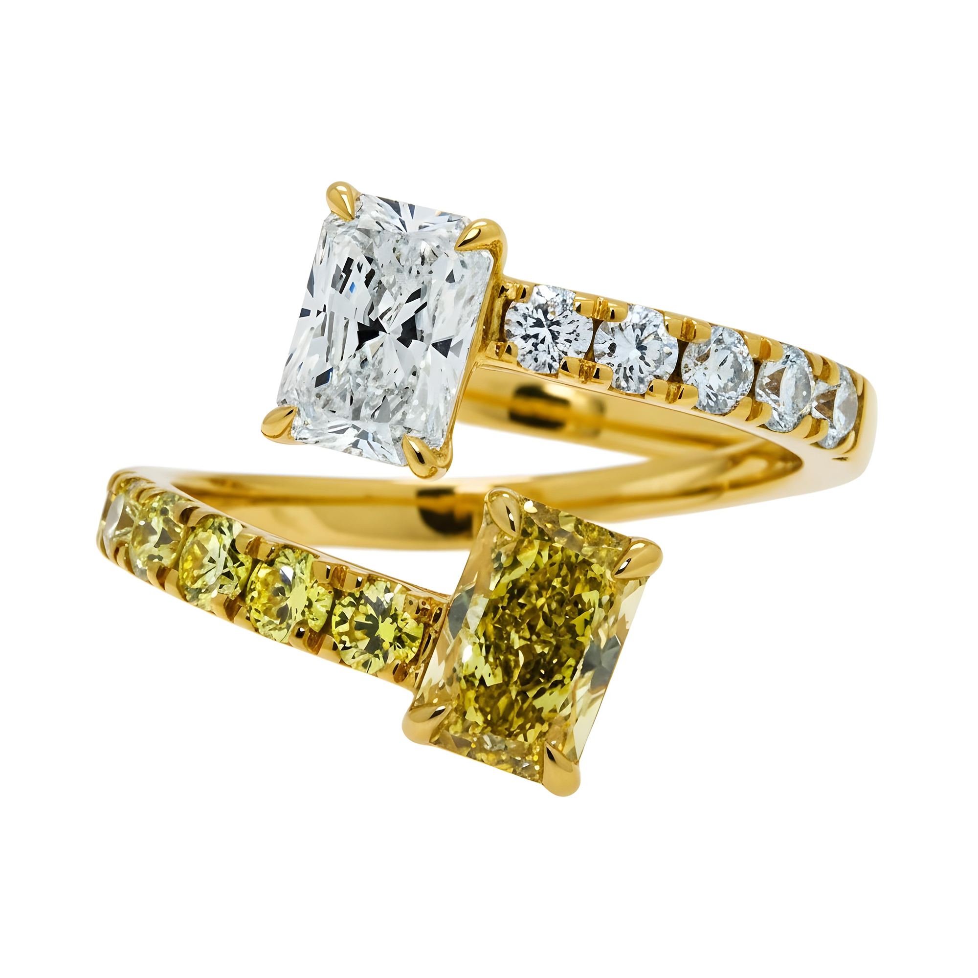 IGI 14K Two Tone Round & Radiant cut Fancy Yellow Diamond Wrap Ring 2.75ct