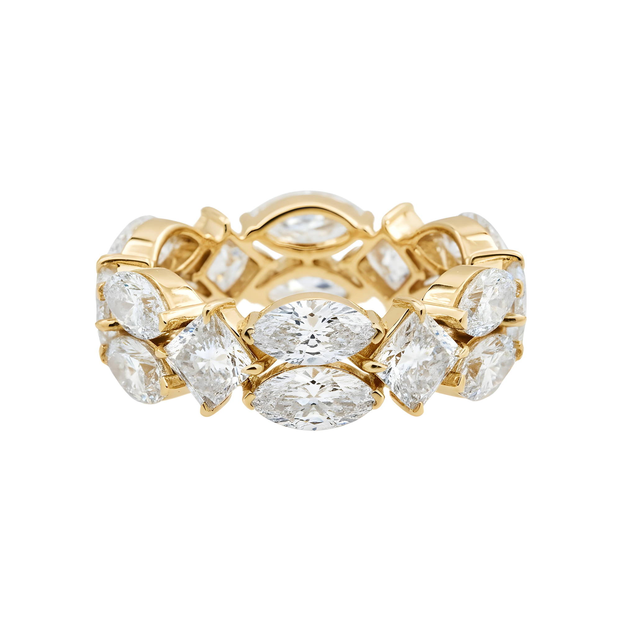 14K White Gold Double Row Marquise & Princess Cut Diamond Eternity Ring 6.39ct (Size 6)