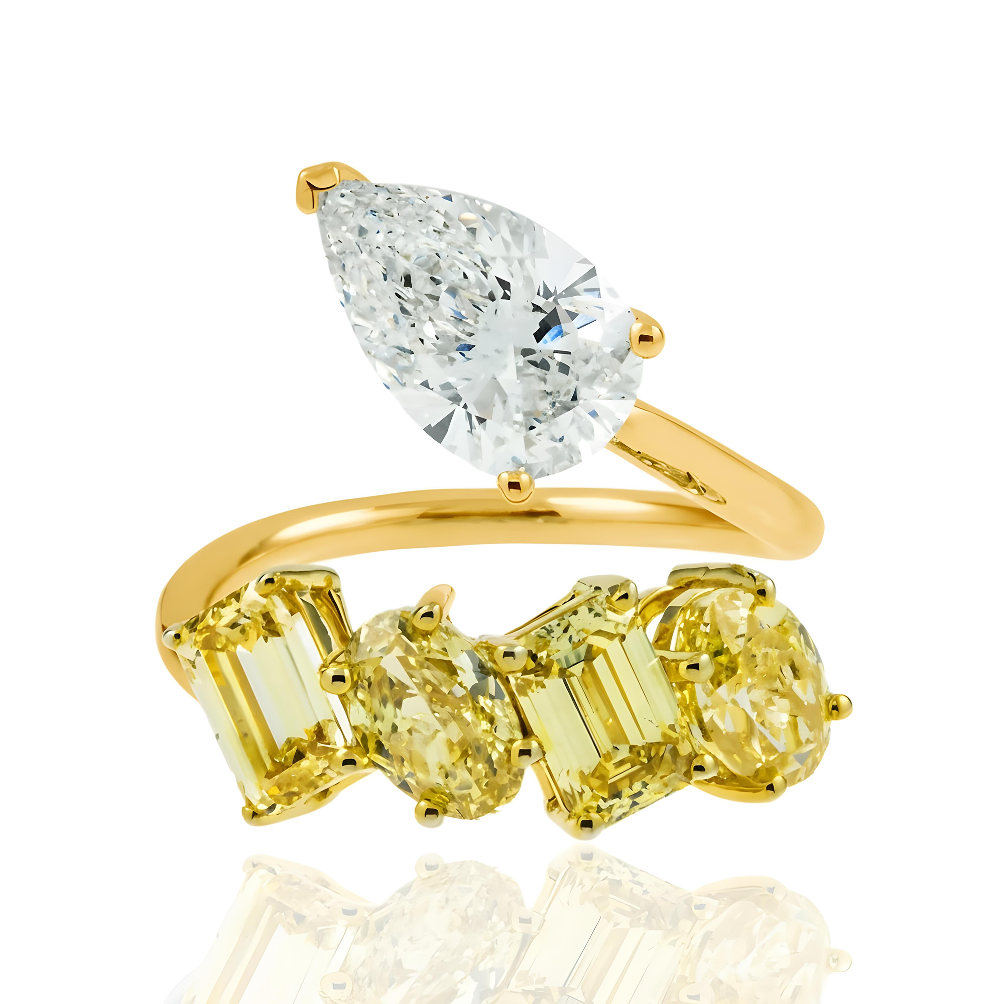 14K Two Tone Fancy Yellow & White Diamond Wrap Ring 5.21ctw