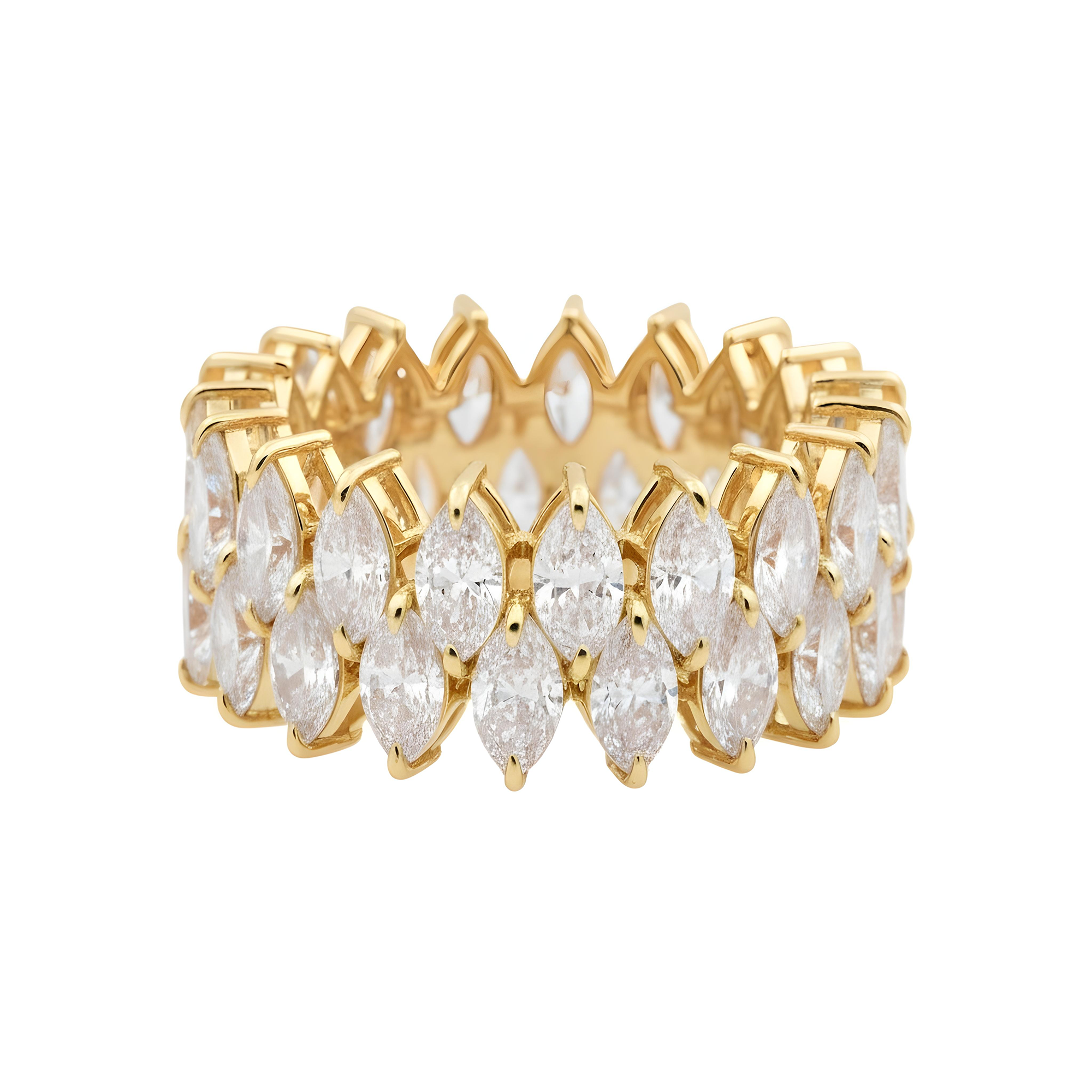 14K White Gold Double Row Marquise Cut Diamond Eternity Ring 6.24ct (Size 6)