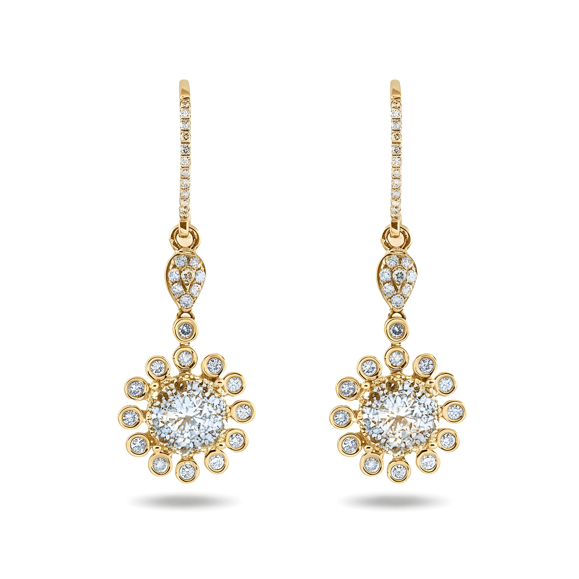 14K White Gold Round Diamond Sun Drop Earrings 1.82ctw