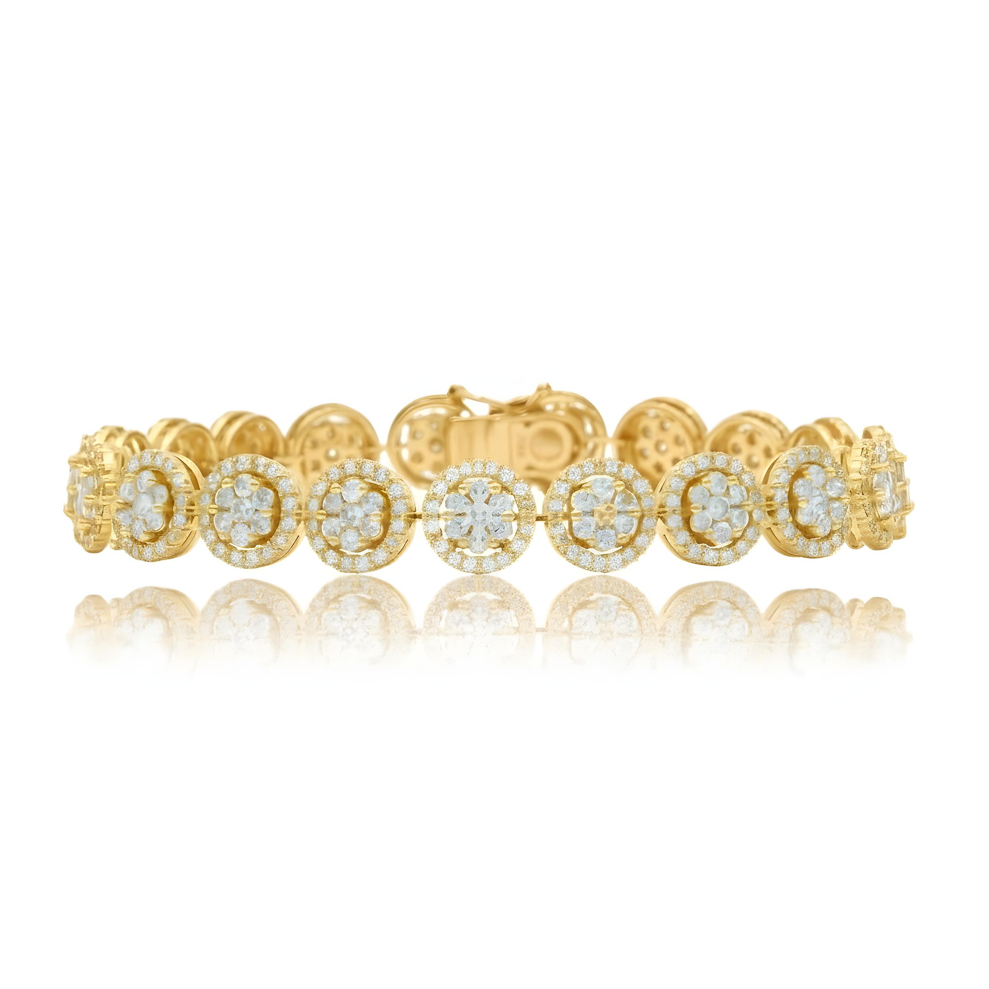 18K White Gold Flower Cluster Round Diamond Bracelet 19.28ct