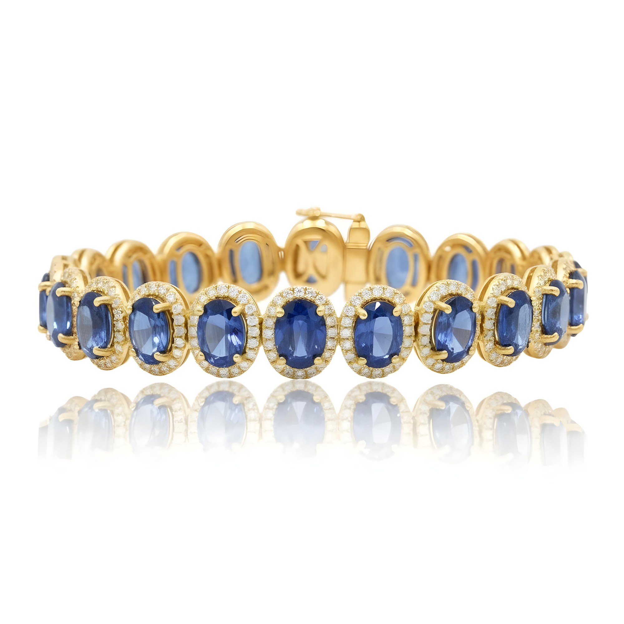 18K White Gold Oval Cut Sapphire & Diamond Bracelet