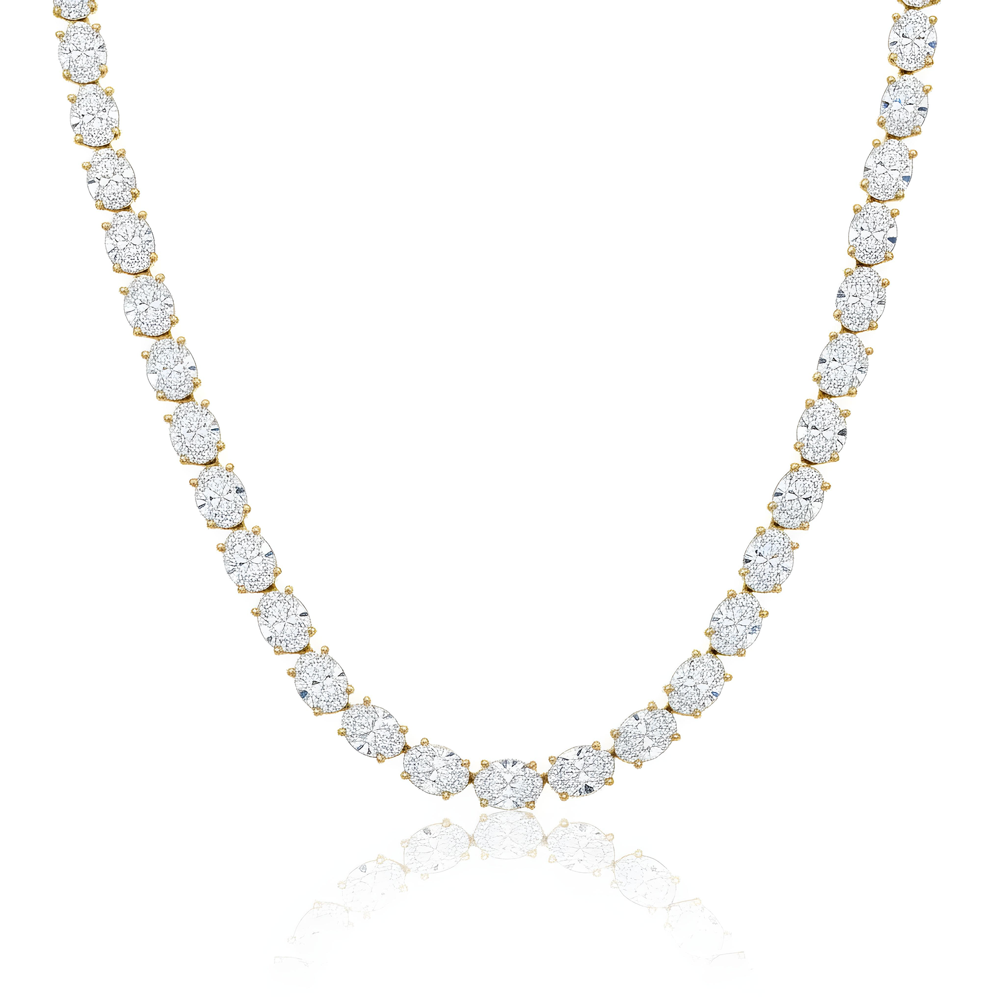 14K White Gold Full Oval Cut Diamond Chain 178.33ct