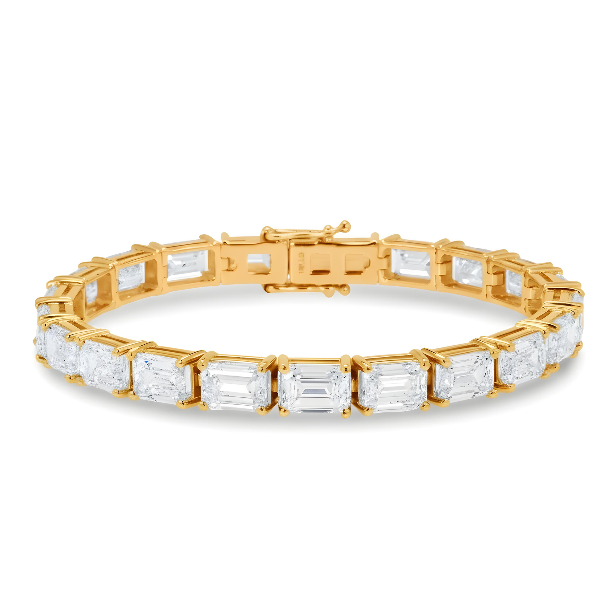 IGI 18K White Gold Emerald Cut Diamond Tennis Bracelet 32.15ct