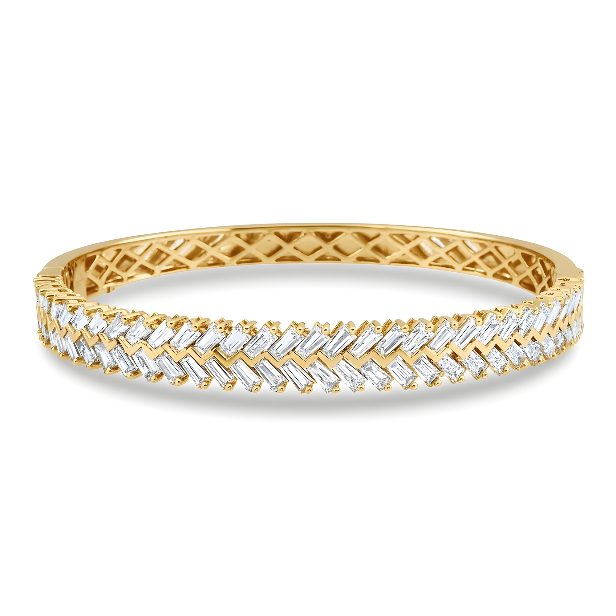14K White Gold Baguette Diamond Bangle Bracelet 6.11ct